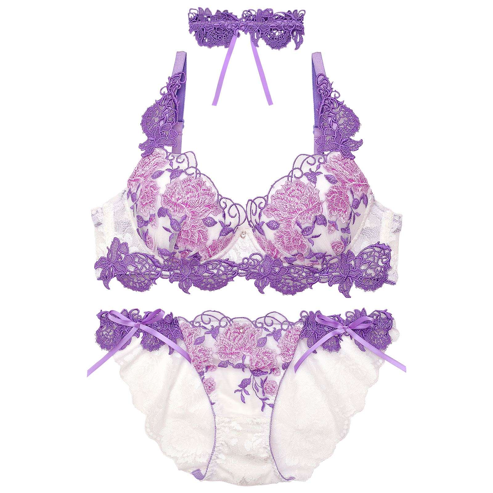 10/18再販!【明日花キララプロデュース/WhipBunny】Gorgeous Shine Rose Choker Bra&Shorts / Purple ゴージャスシャインローズチョーカーブラ＆ショーツ / パープル