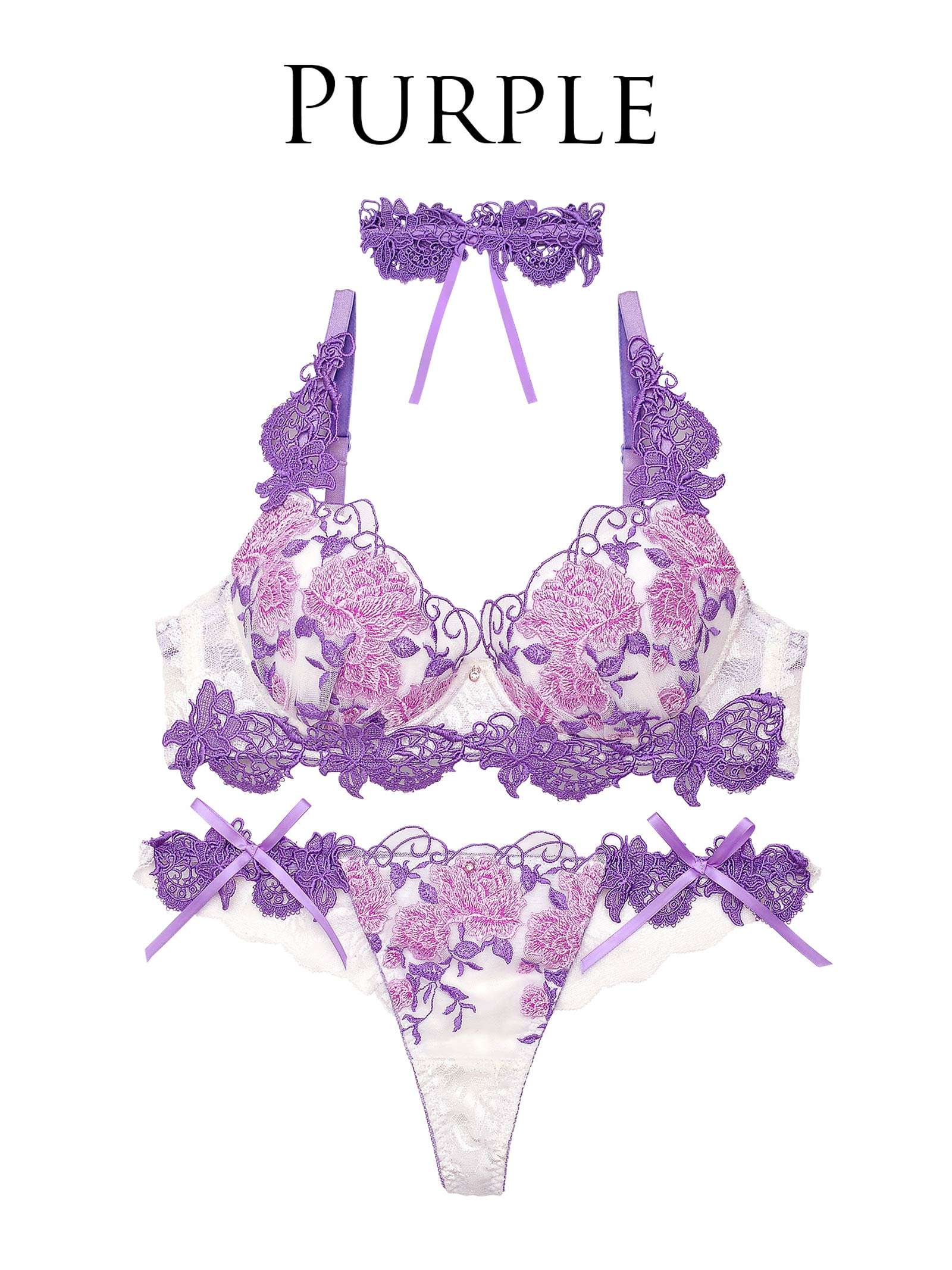 9/30新作!【明日花キララプロデュース/WhipBunny】Gorgeous Shine Rose Choker Bra&T-back / Purple ゴージャスシャインローズチョーカーブラ＆Tバック / パープル