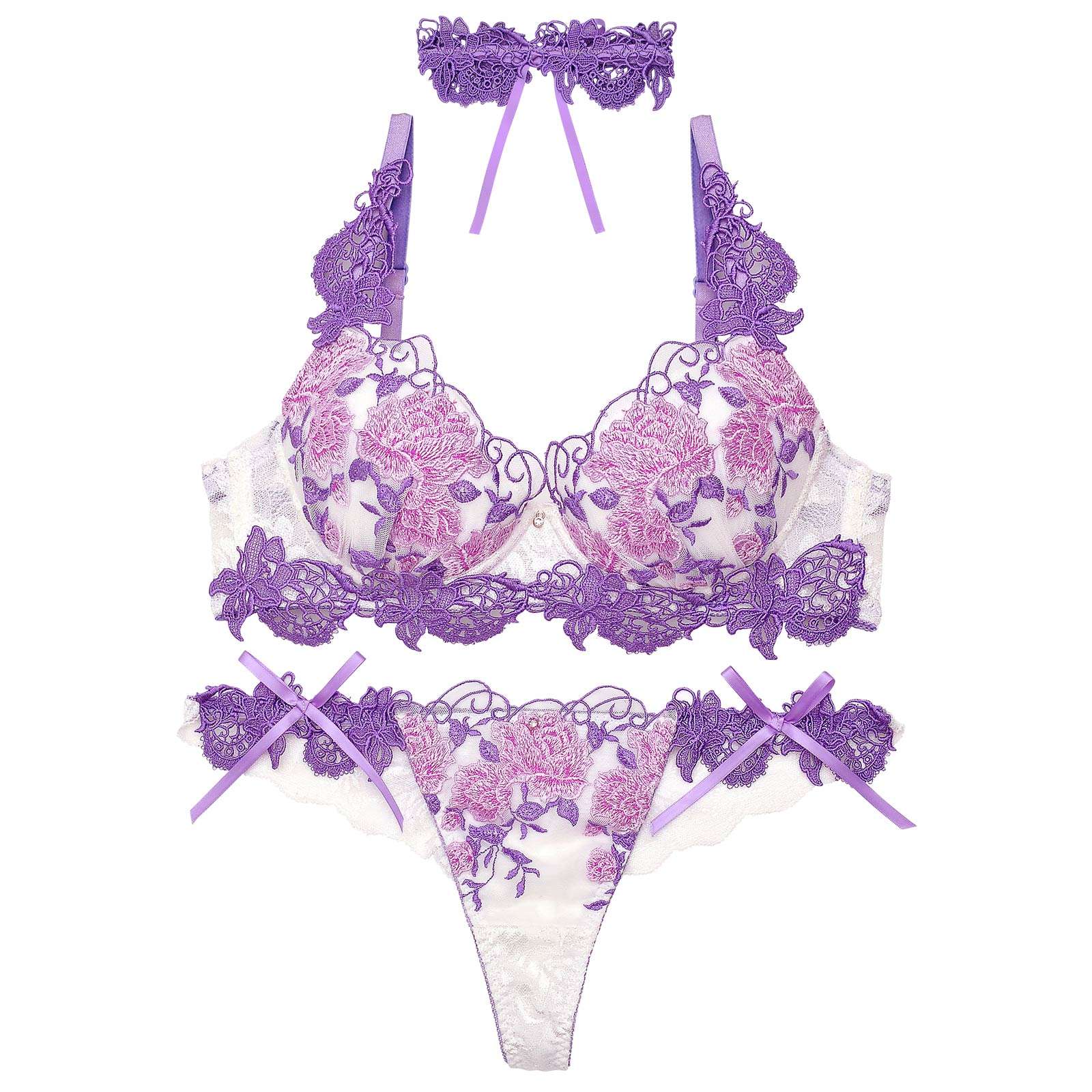 9/30新作!【明日花キララプロデュース/WhipBunny】Gorgeous Shine Rose Choker Bra&T-back / Purple ゴージャスシャインローズチョーカーブラ＆Tバック / パープル