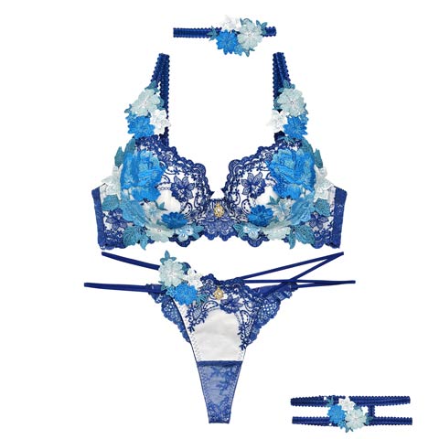 11/18再販!【明日花キララプロデュース/WhipBunny】 ドレッシーフラワーレディブラ＆Tバック / ブルー