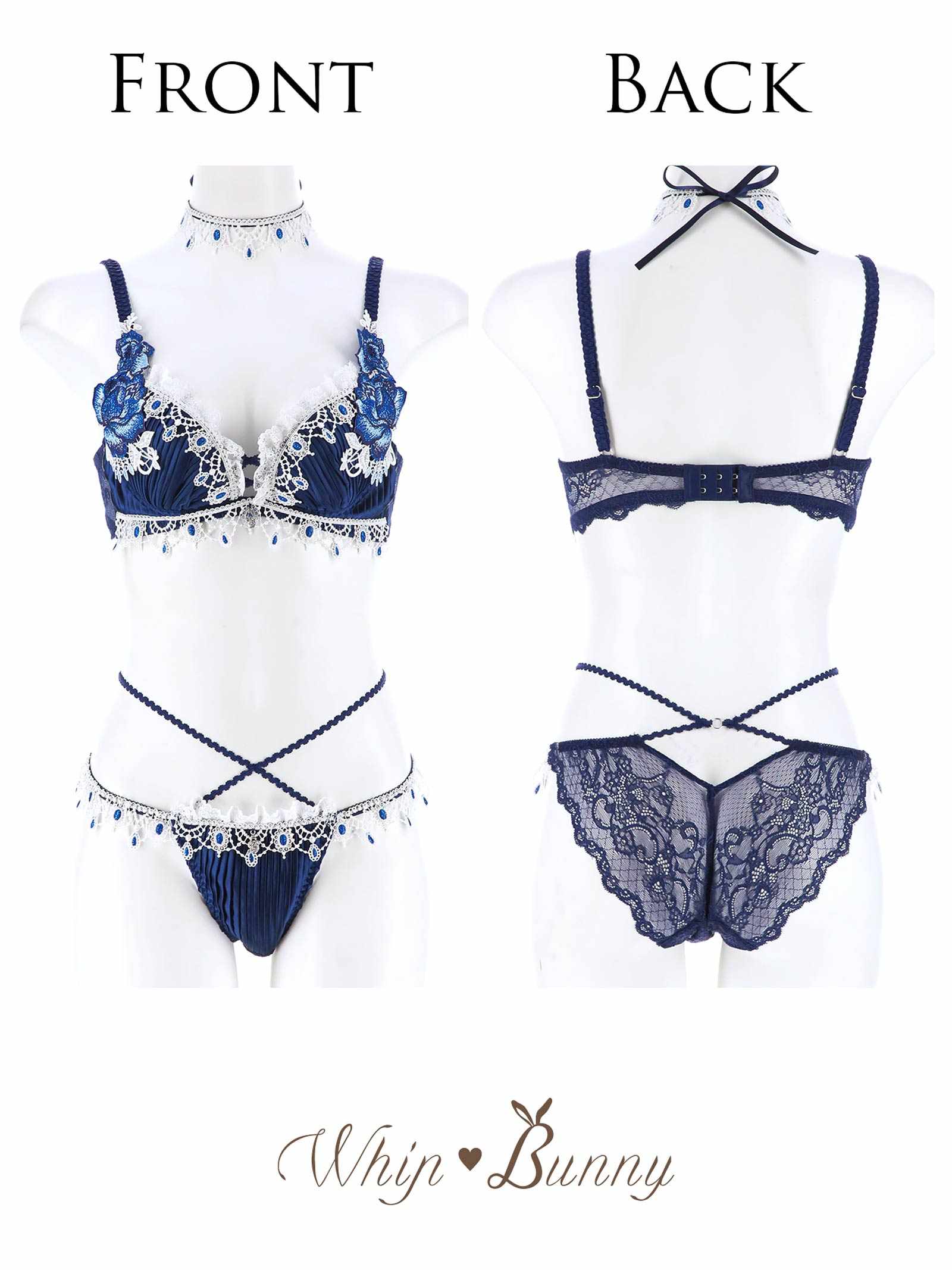 11/18新作!【明日花キララプロデュース-WhipBunny】Luxe Jewelry Pleats Bra&Shorts/Navy リュクスジュエリープリーツブラ＆ショーツ/ネイビー