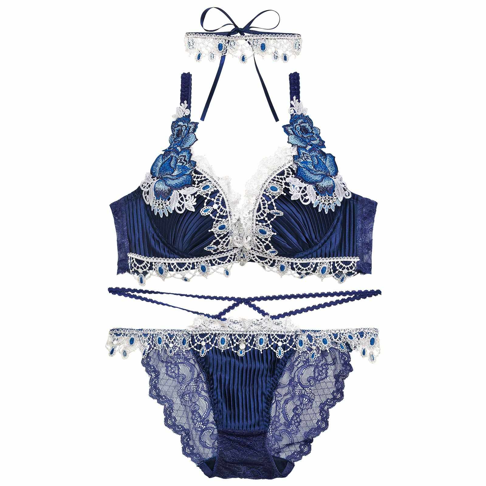 11/18新作!【明日花キララプロデュース-WhipBunny】Luxe Jewelry Pleats Bra&Shorts/Navy リュクスジュエリープリーツブラ＆ショーツ/ネイビー