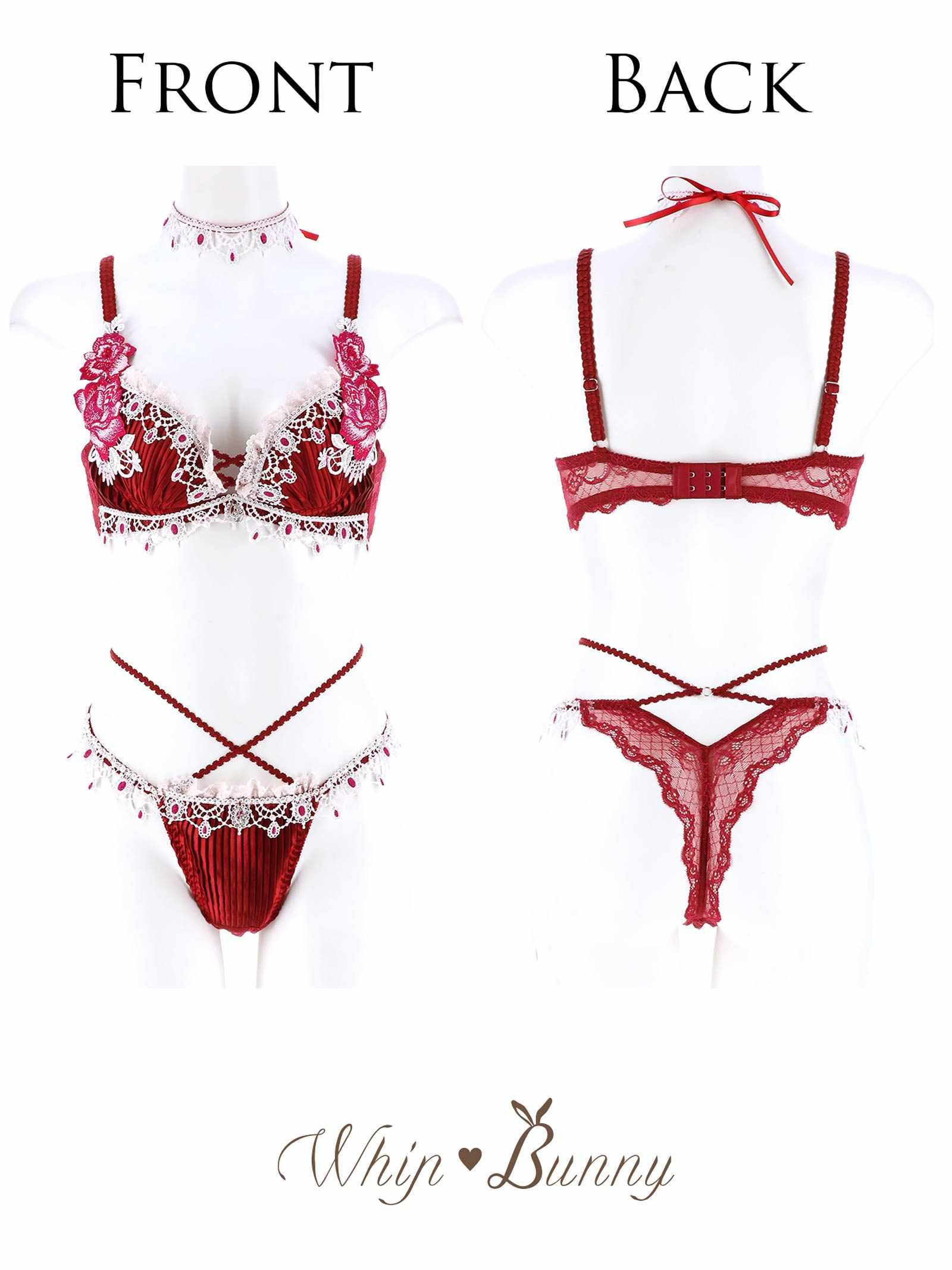 11/18新作!【明日花キララプロデュース-WhipBunny】Luxe Jewelry Pleats Bra&T-back/Red リュクスジュエリープリーツブラ＆Tバック/レッド