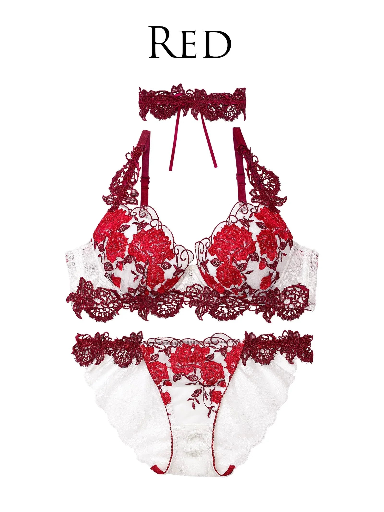 2/21再販!【明日花キララプロデュース/WhipBunny】Gorgeous Shine Rose Choker Bra&Shorts/Red ゴージャスシャインローズチョーカーブラ＆ショーツ - 【公式】247Lingerie