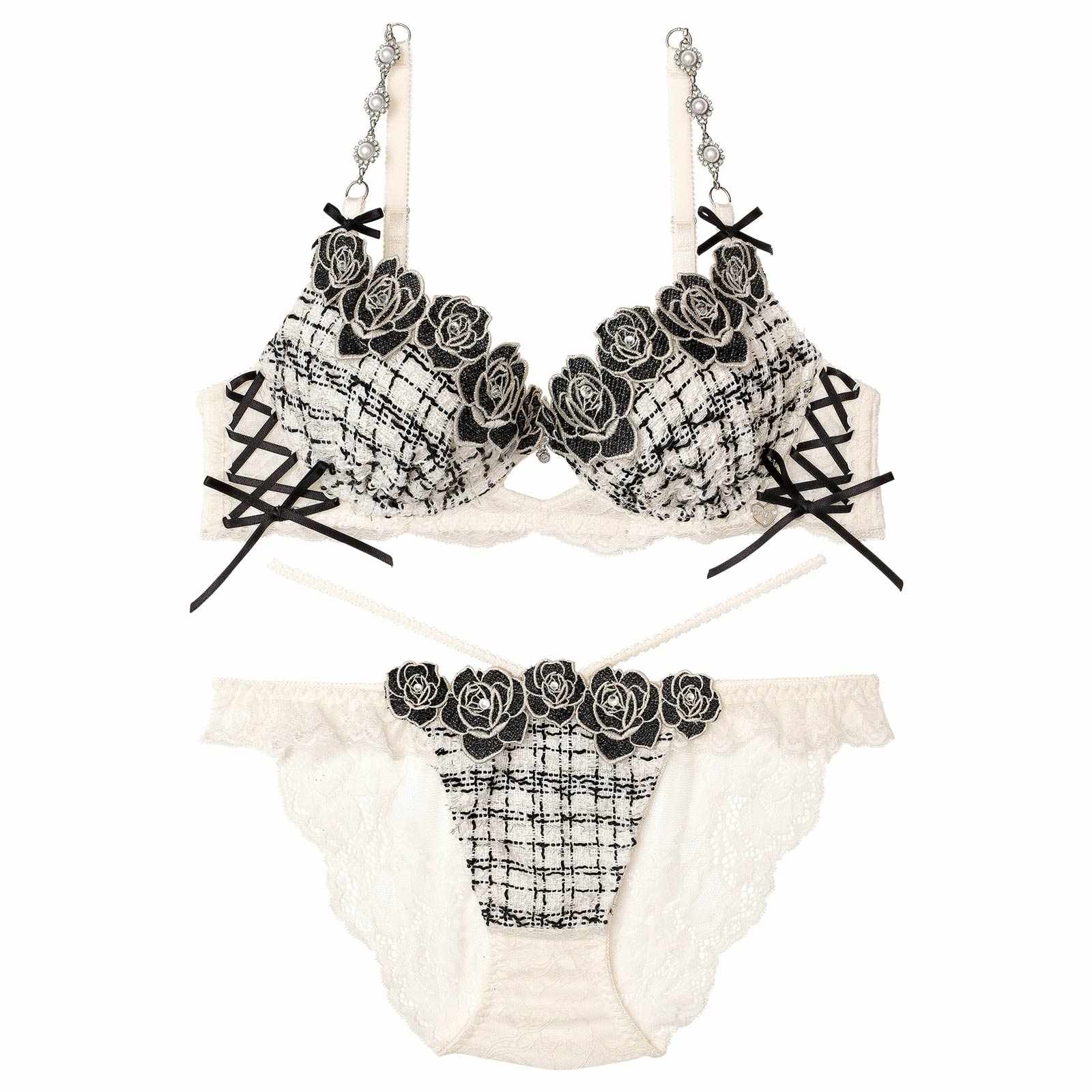 11/11再販!【明日花キララプロデュース/WhipBunny】/WhipBunnyTweed Jewelry Rose Bra&Shorts / ツイードジュエリーローズブラ＆ショーツ