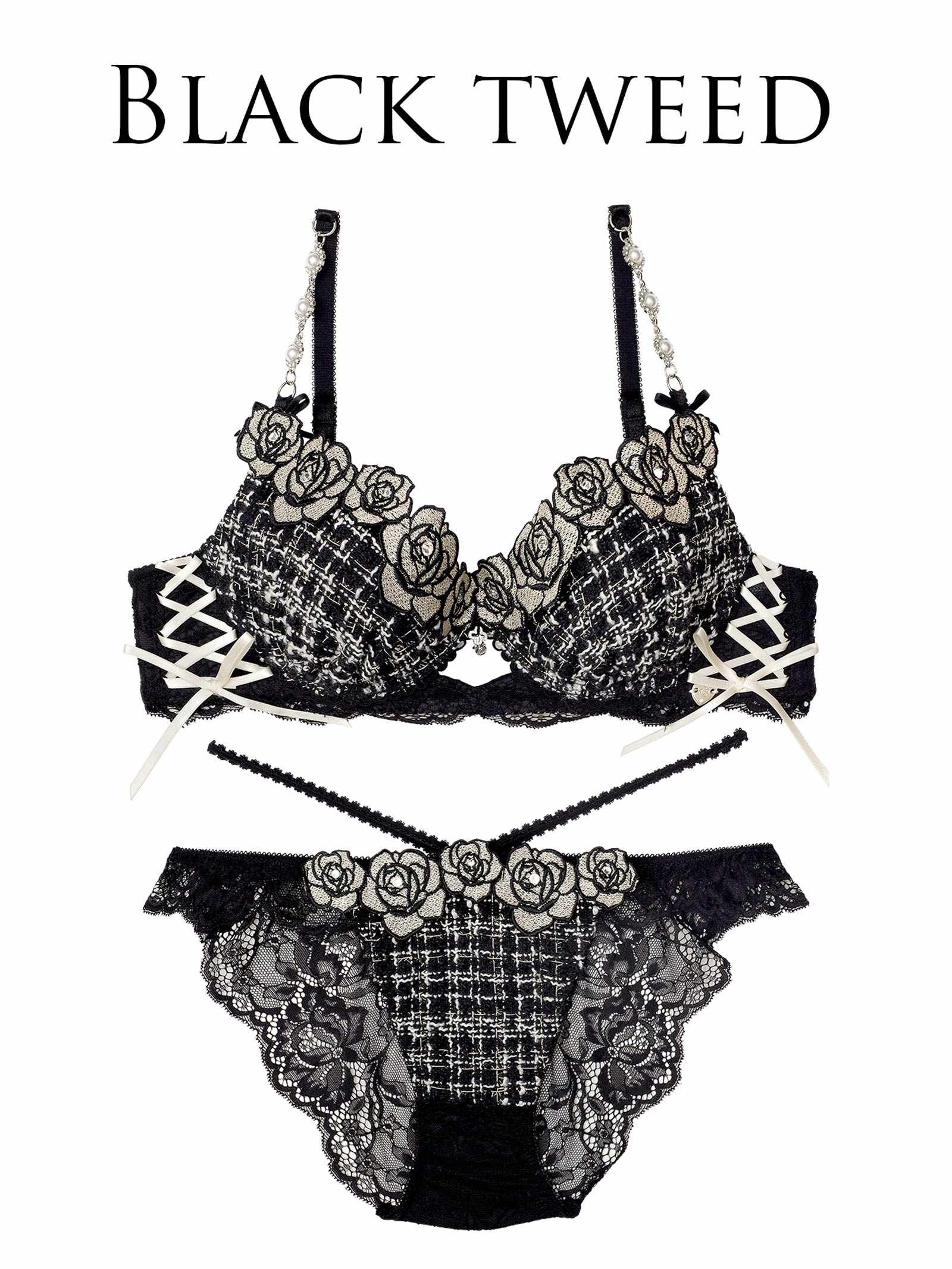 11/11再販!【明日花キララプロデュース/WhipBunny】/WhipBunnyTweed Jewelry Rose Bra&Shorts / ツイードジュエリーローズブラ＆ショーツ