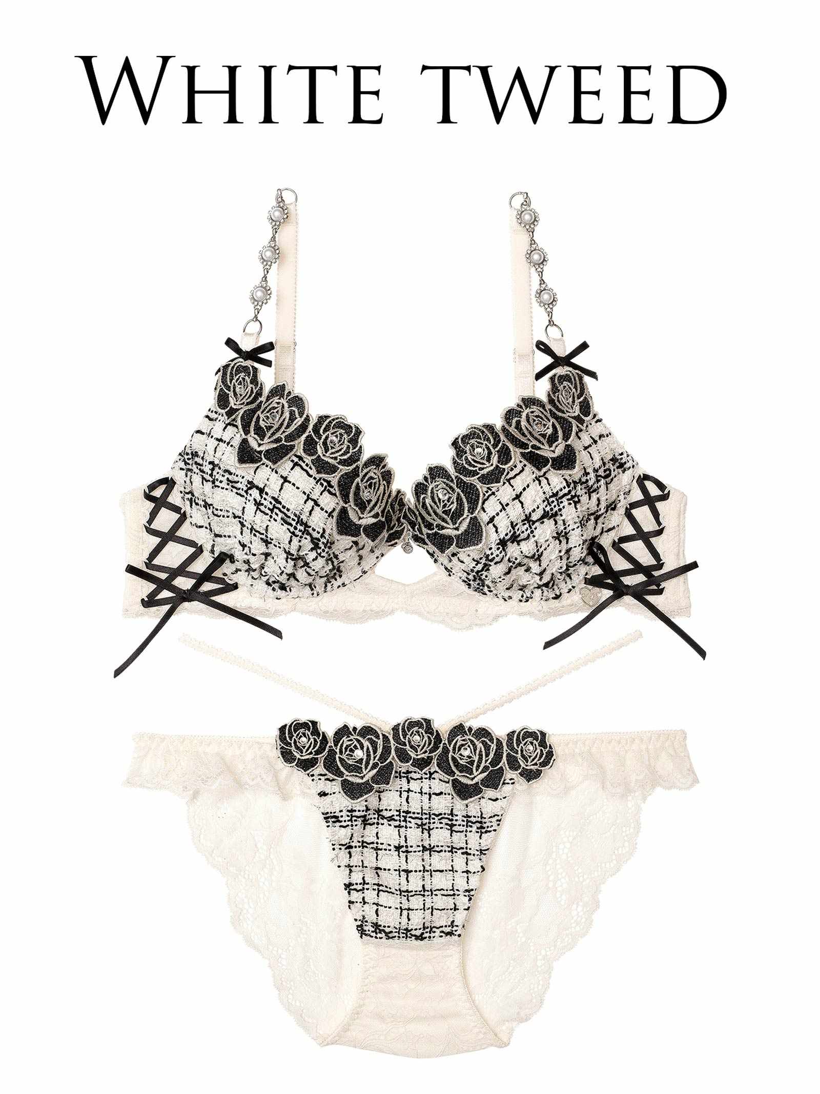 11/11再販!【明日花キララプロデュース/WhipBunny】/WhipBunnyTweed Jewelry Rose Bra&Shorts / ツイードジュエリーローズブラ＆ショーツ