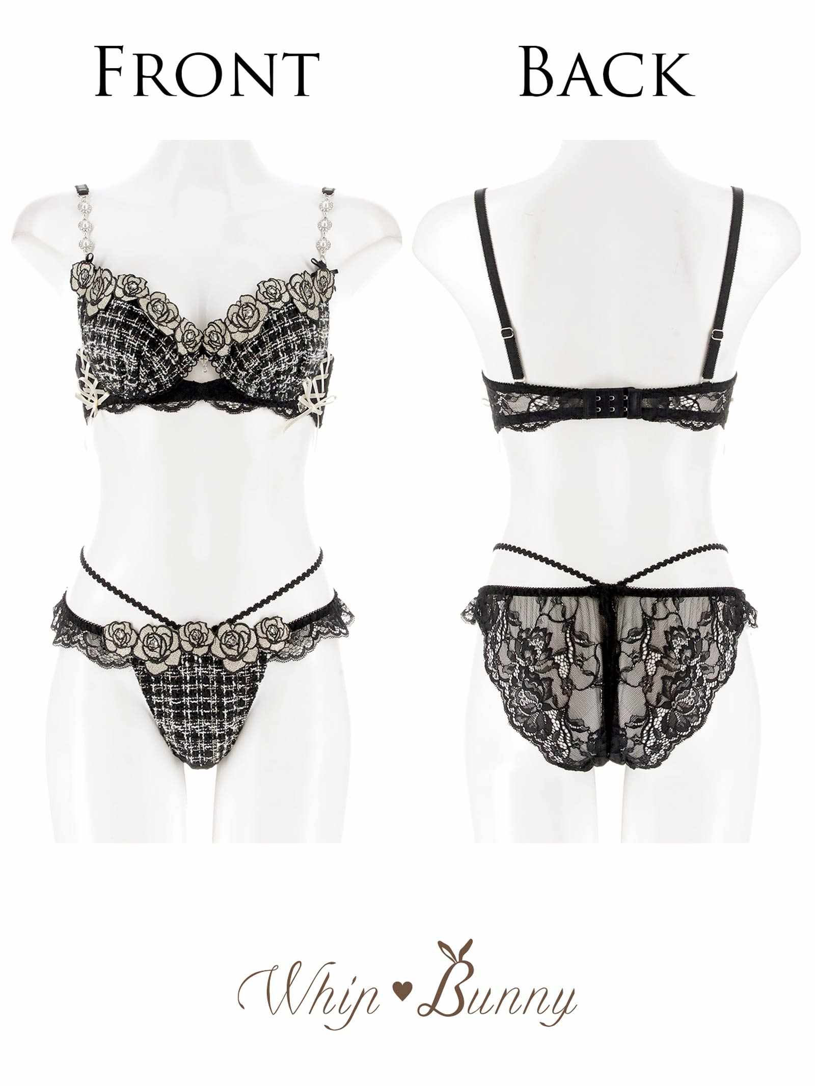 11/11再販!【明日花キララプロデュース/WhipBunny】/WhipBunnyTweed Jewelry Rose Bra&Shorts / ツイードジュエリーローズブラ＆ショーツ