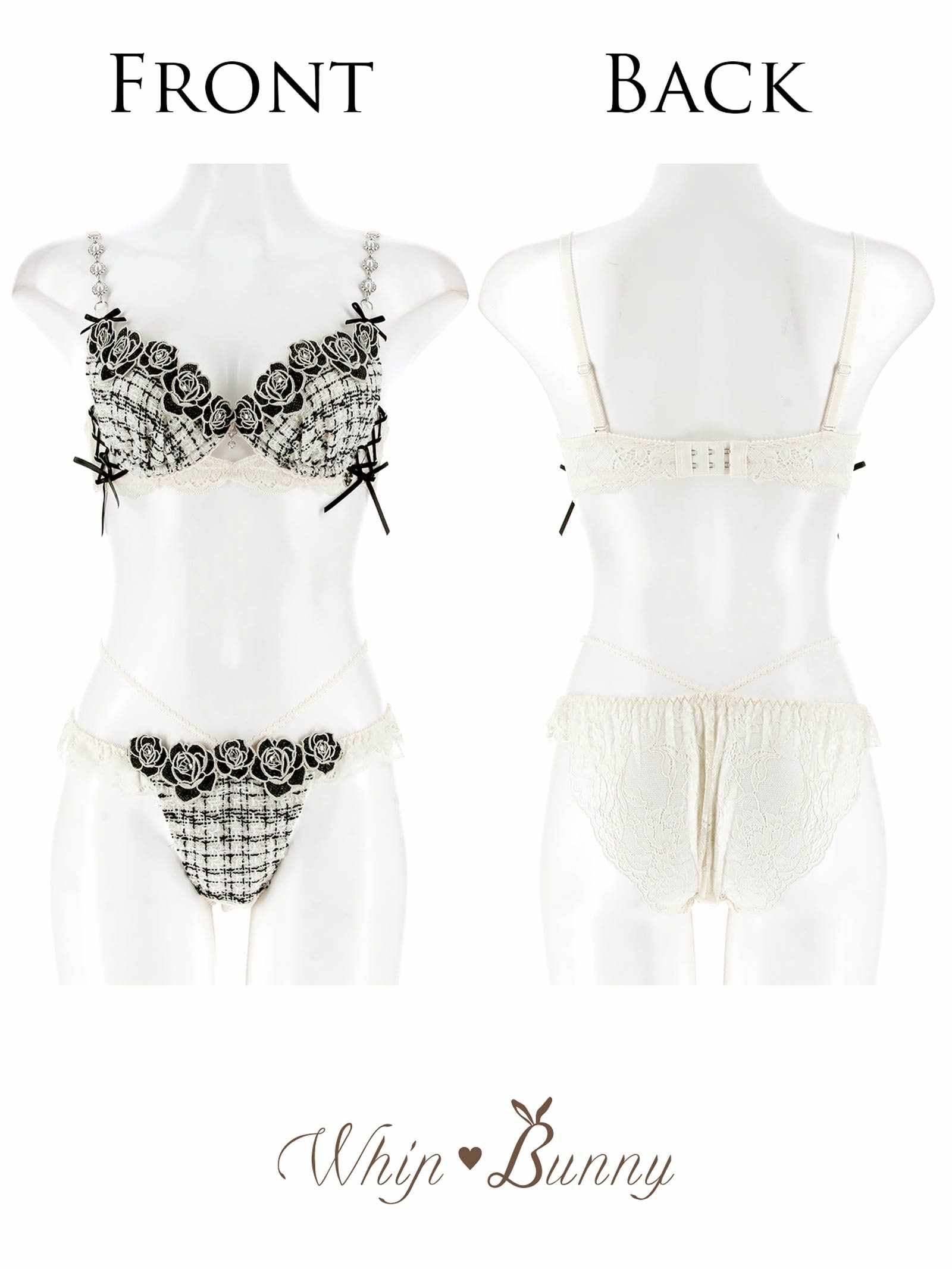 11/11再販!【明日花キララプロデュース/WhipBunny】/WhipBunnyTweed Jewelry Rose Bra&Shorts / ツイードジュエリーローズブラ＆ショーツ