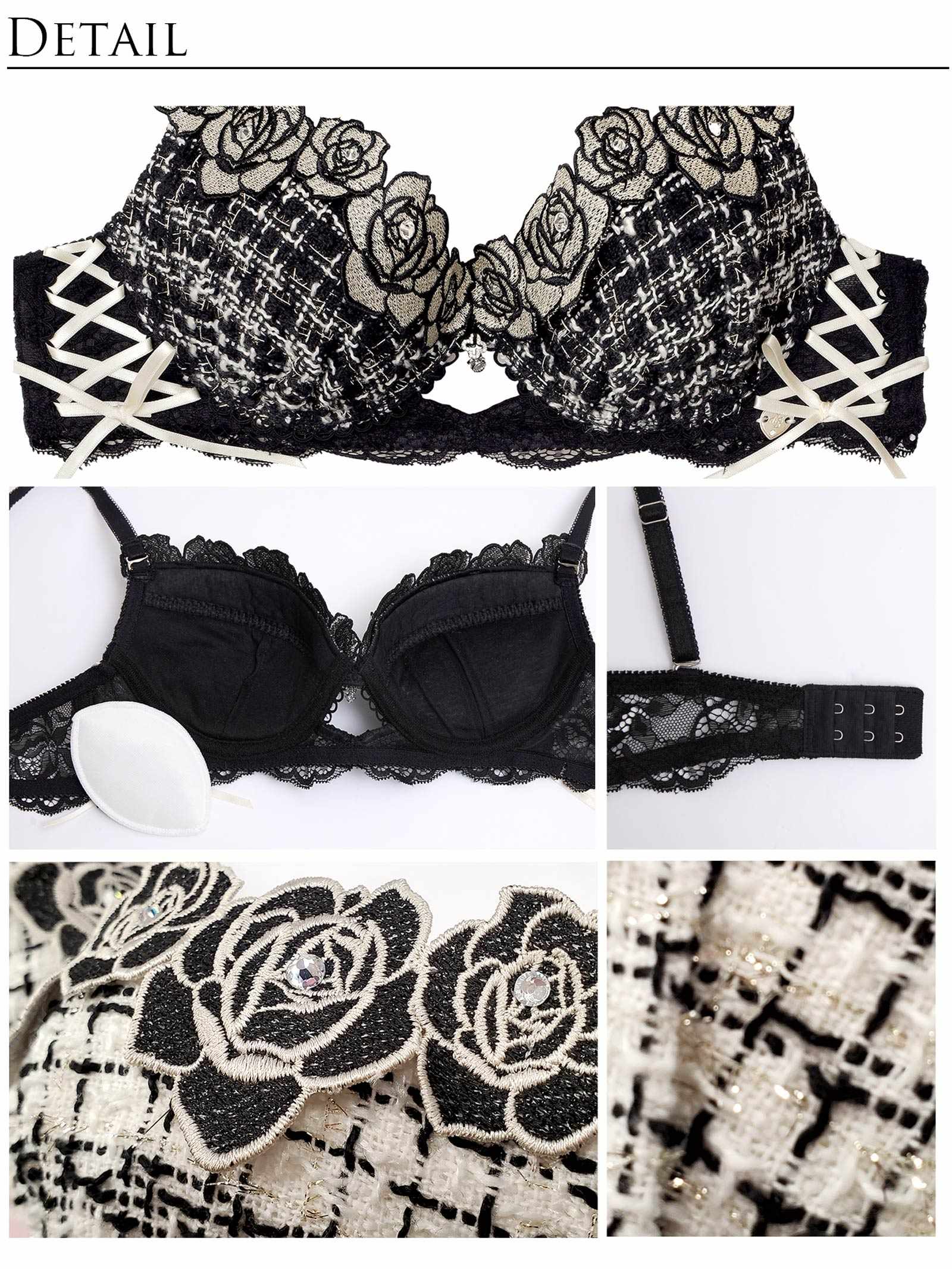 11/11再販!【明日花キララプロデュース/WhipBunny】/WhipBunnyTweed Jewelry Rose Bra&Shorts / ツイードジュエリーローズブラ＆ショーツ