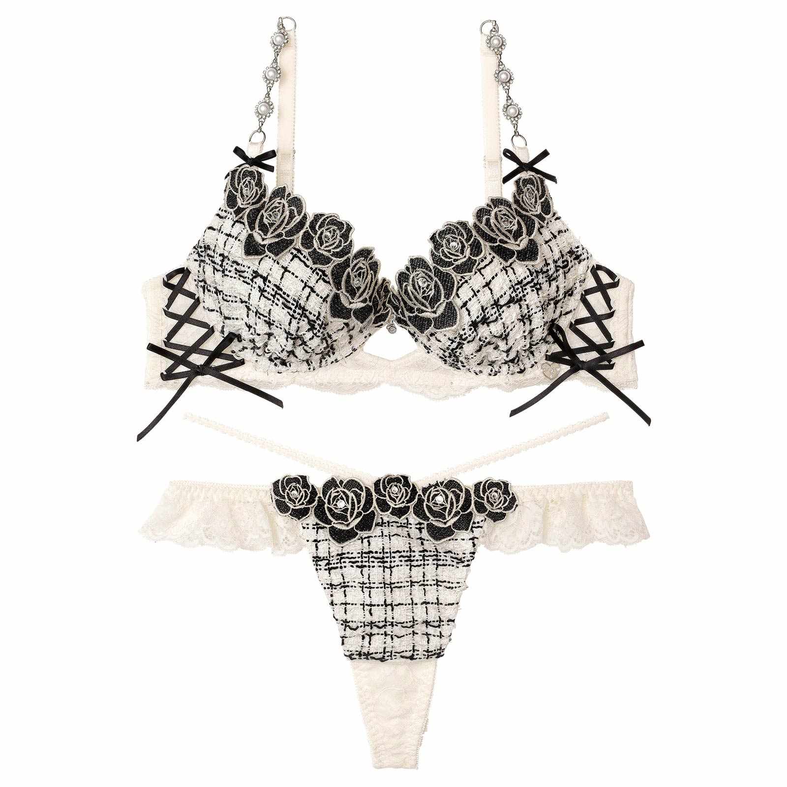 11/11再販!【明日花キララプロデュース/WhipBunny】Tweed Jewelry Rose Bra&T-back / ツイードジュエリーローズブラ＆Tバック