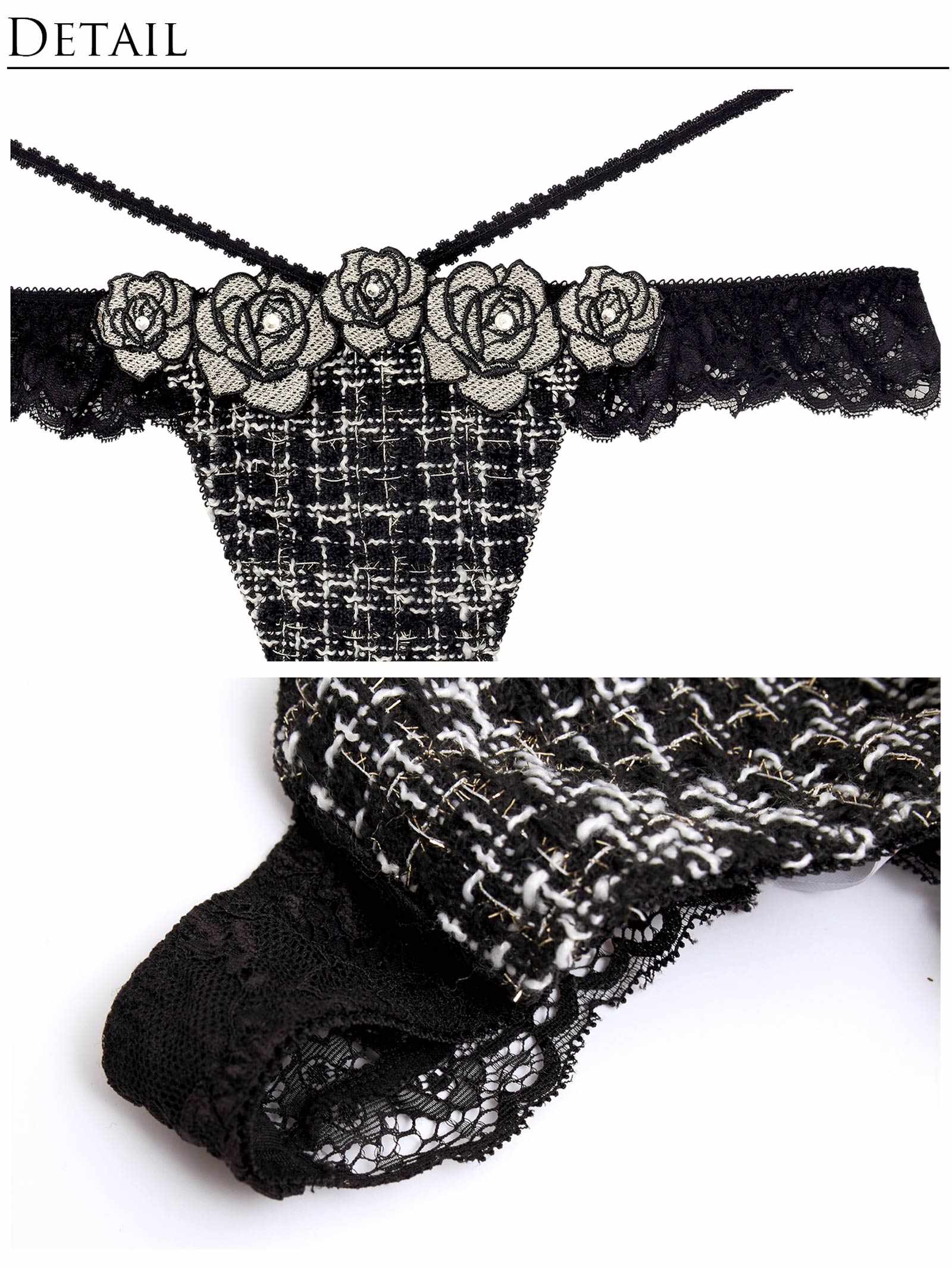 11/11再販!【明日花キララプロデュース/WhipBunny】Tweed Jewelry Rose Bra&T-back / ツイードジュエリーローズブラ＆Tバック