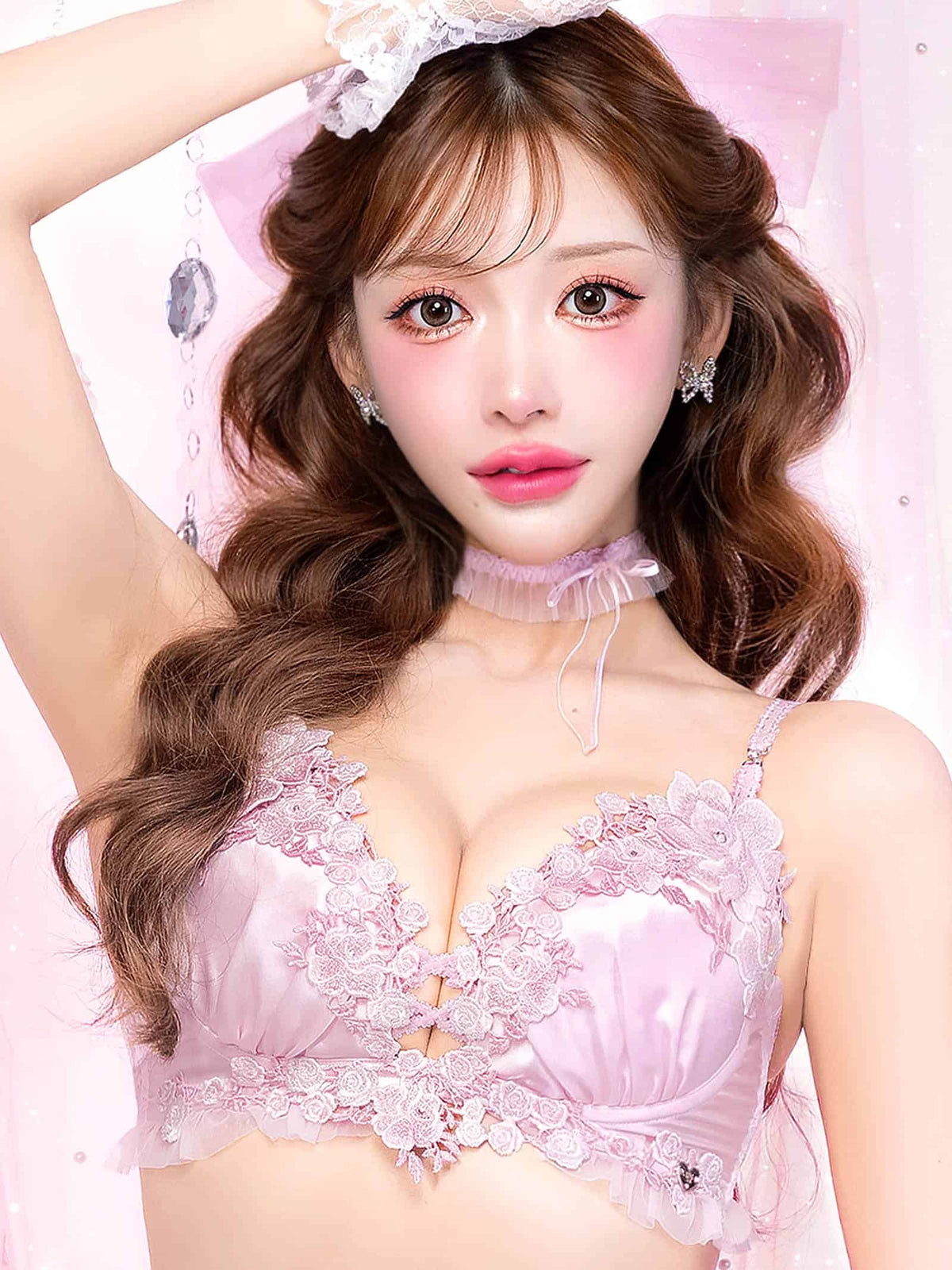 10/9新作!【明日花キララプロデュース/WhipBunny】Glossy Satin Rose Bra&Shorts / グロッシーサテンローズブラ＆ショーツ