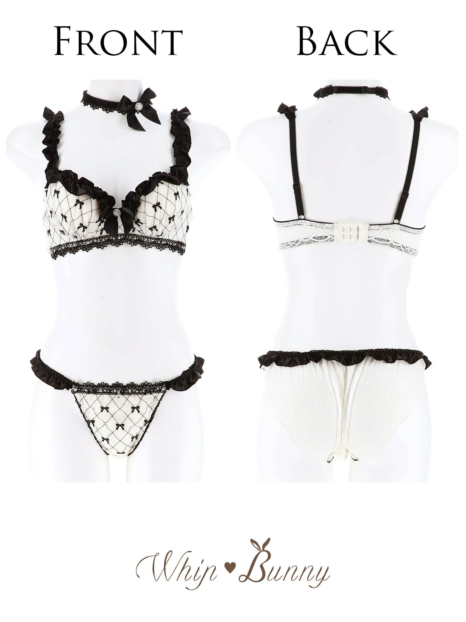 8/30新作!【明日花キララプロデュース/WhipBunny】Ballet Ribbon Argyle Choker Bra&Shorts/Ivory バレエリボンアーガイルブラ＆ショーツ/アイボリー