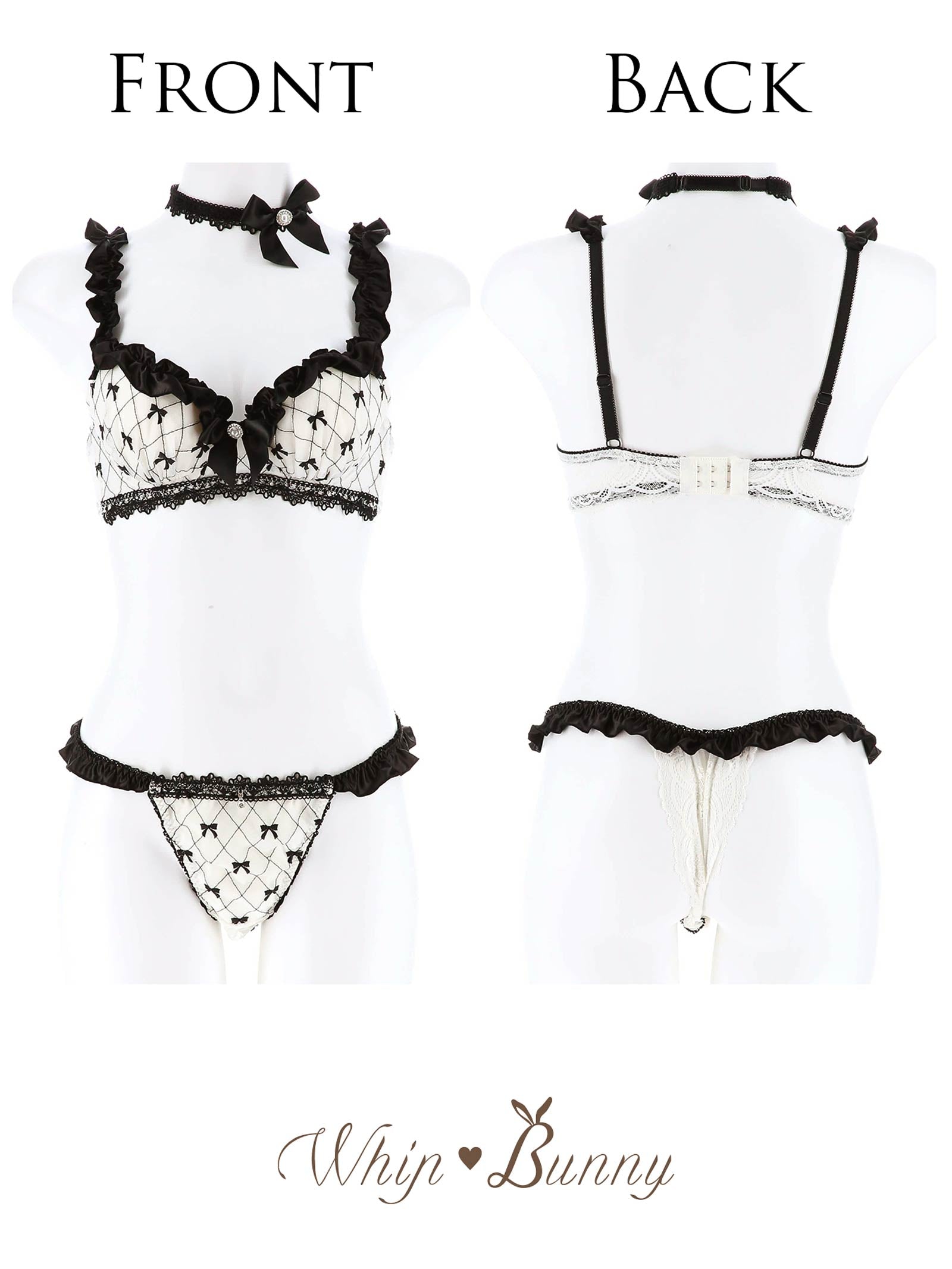 8/30新作!【明日花キララプロデュース/WhipBunny】Ballet Ribbon Argyle Choker Bra&T-back/Ivory バレエリボンアーガイルブラ＆Tバック/アイボリー