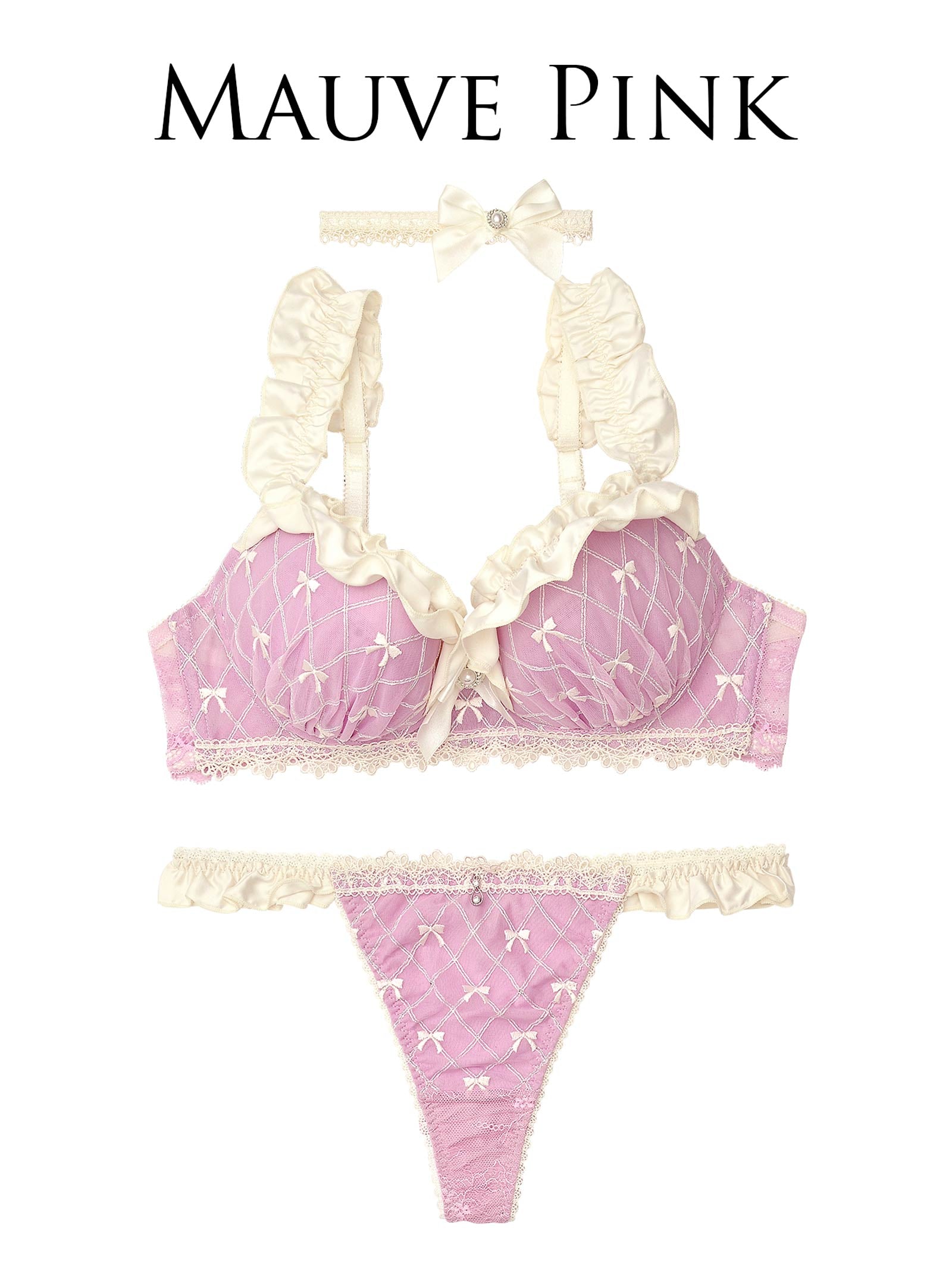 8/30新作!【明日花キララプロデュース/WhipBunny】Ballet Ribbon Argyle Choker Bra&T-back/Mauve Pink バレエリボンアーガイルブラ＆Tバック/モーブピンク