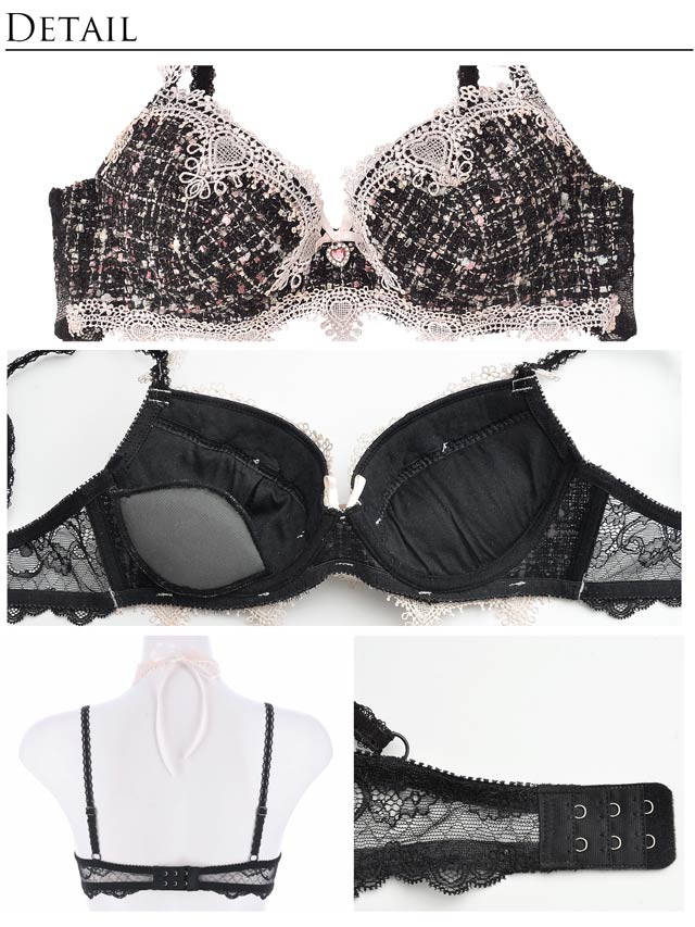 11/22再販!【明日花キララプロデュース/WhipBunny】Tweed Precious Heart Bra&Shorts/Black ツイード プレシャス ハート ブラ＆ショーツ/ブラック