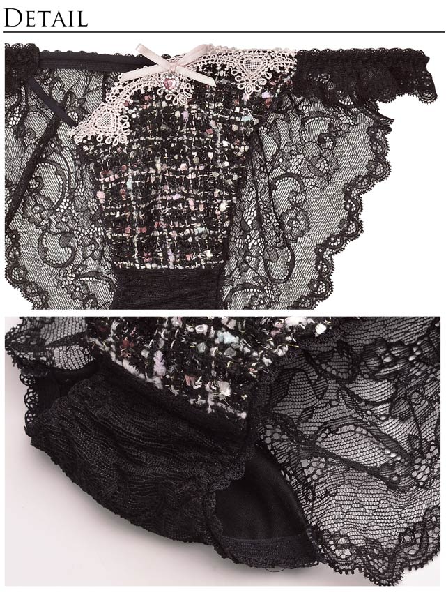 11/22再販!【明日花キララプロデュース/WhipBunny】Tweed Precious Heart Bra&Shorts/Black ツイード プレシャス ハート ブラ＆ショーツ/ブラック