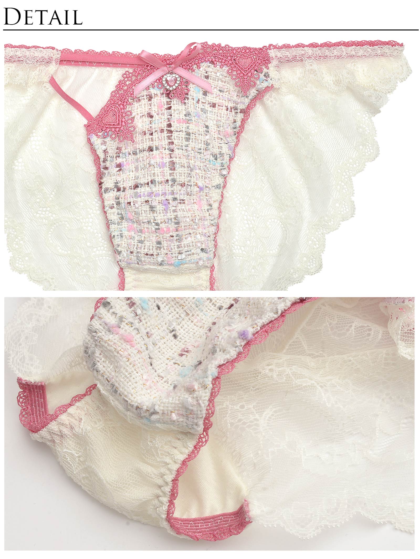 11/22再販!【明日花キララプロデュース/WhipBunny】Tweed Precious Heart Bra&Shorts/Ivory ツイード プレシャス ハート ブラ＆ショーツ/アイボリー