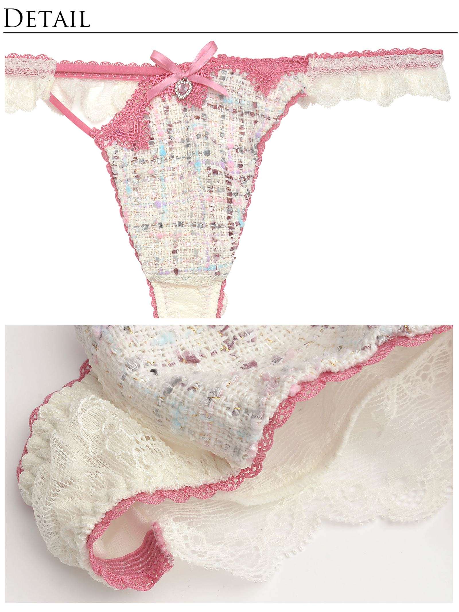 9/25新作!【明日花キララプロデュース/WhipBunny】Tweed Precious Heart Bra&T-back/Ivory ツイード プレシャス ハート ブラ＆Tバック/アイボリー