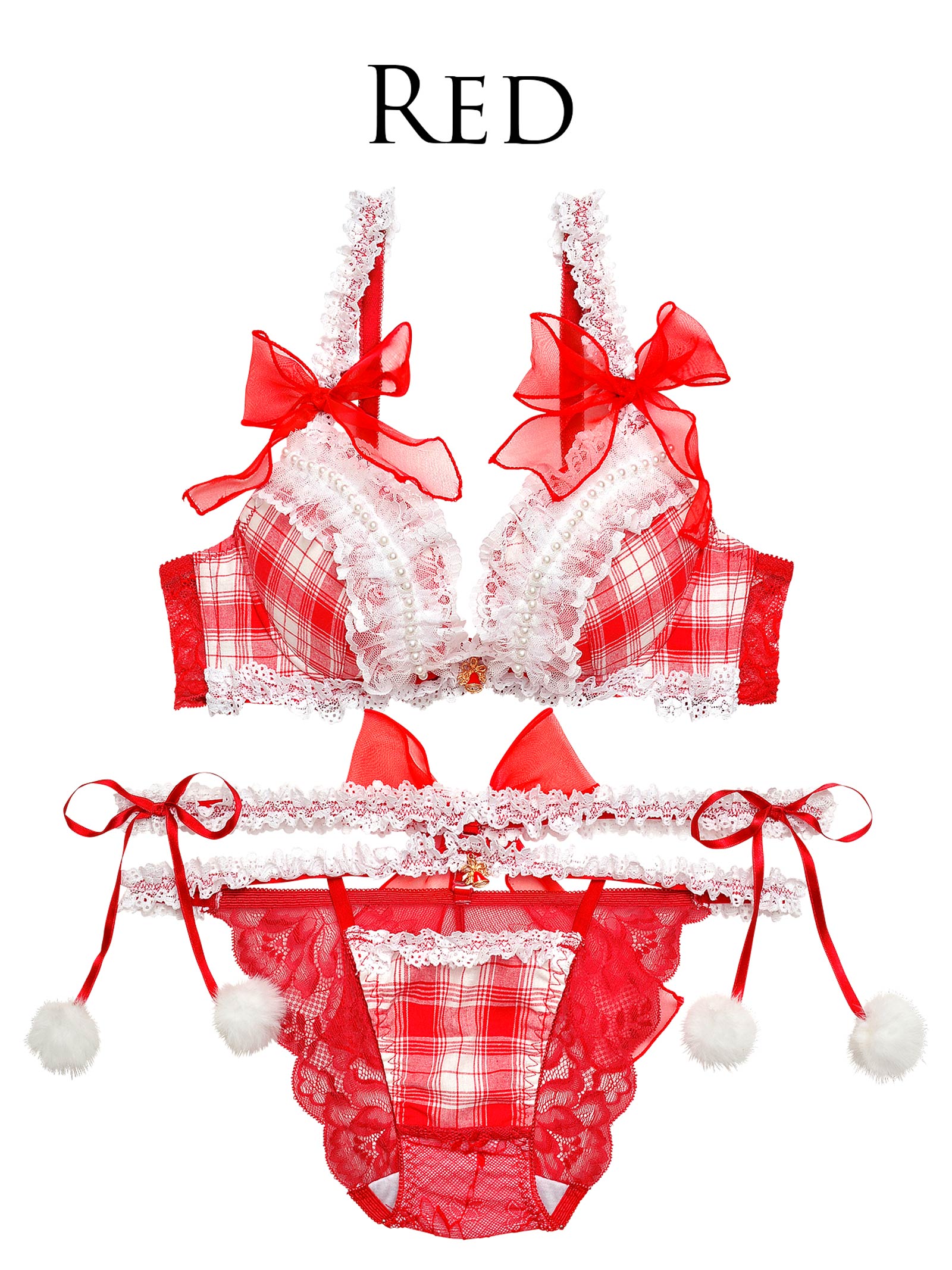 11/29新作!【明日花キララプロデュース-WhipBunny】Girly TartanCheck Ribbon Bra&Shorts/Red ガーリータータンチェックリボンブラ＆ショーツ/レッド