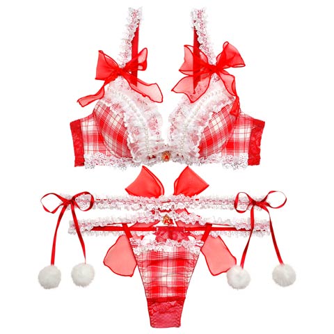 【明日花キララプロデュース-WhipBunny】Girly TartanCheck Ribbon Bra&T-back/Red ガーリータータンチェックリボンブラ＆Tバック/レッド