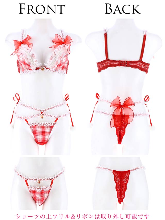 【明日花キララプロデュース-WhipBunny】Girly TartanCheck Ribbon Bra&T-back/Red ガーリータータンチェックリボンブラ＆Tバック/レッド