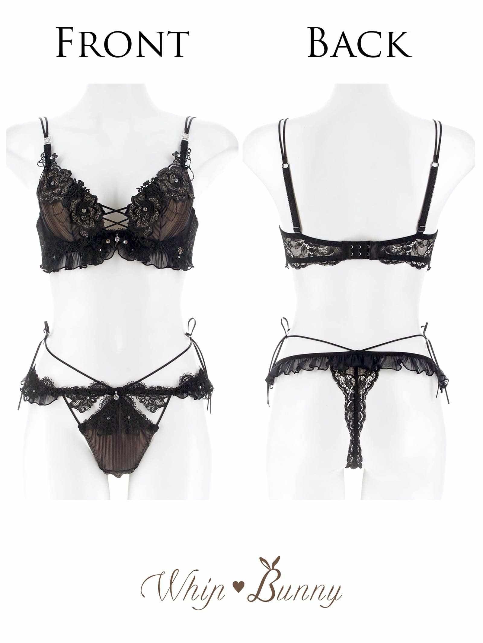 2/20新作!【明日花キララプロデュース/WhipBunny】Pleats Bijou Rose Bra&T-back / プリーツビジューローズブラ＆Tバック