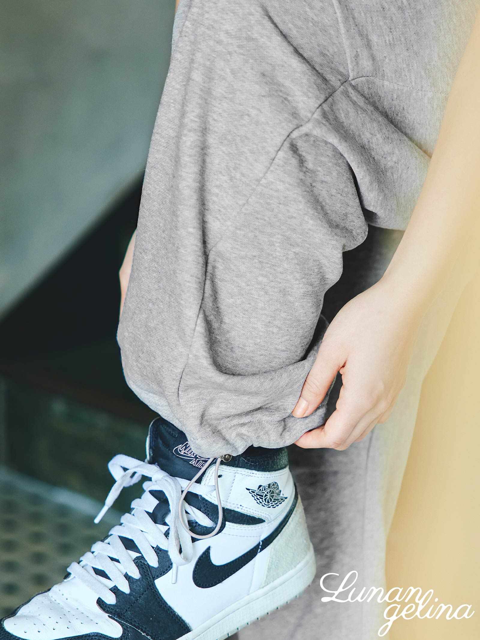 5/13新作!【吉木千沙都(ちぃぽぽ)プロデュース/lunangelina】Double Waist Sweat Pants ダブル ウエスト スウェット パンツ Gray / グレー