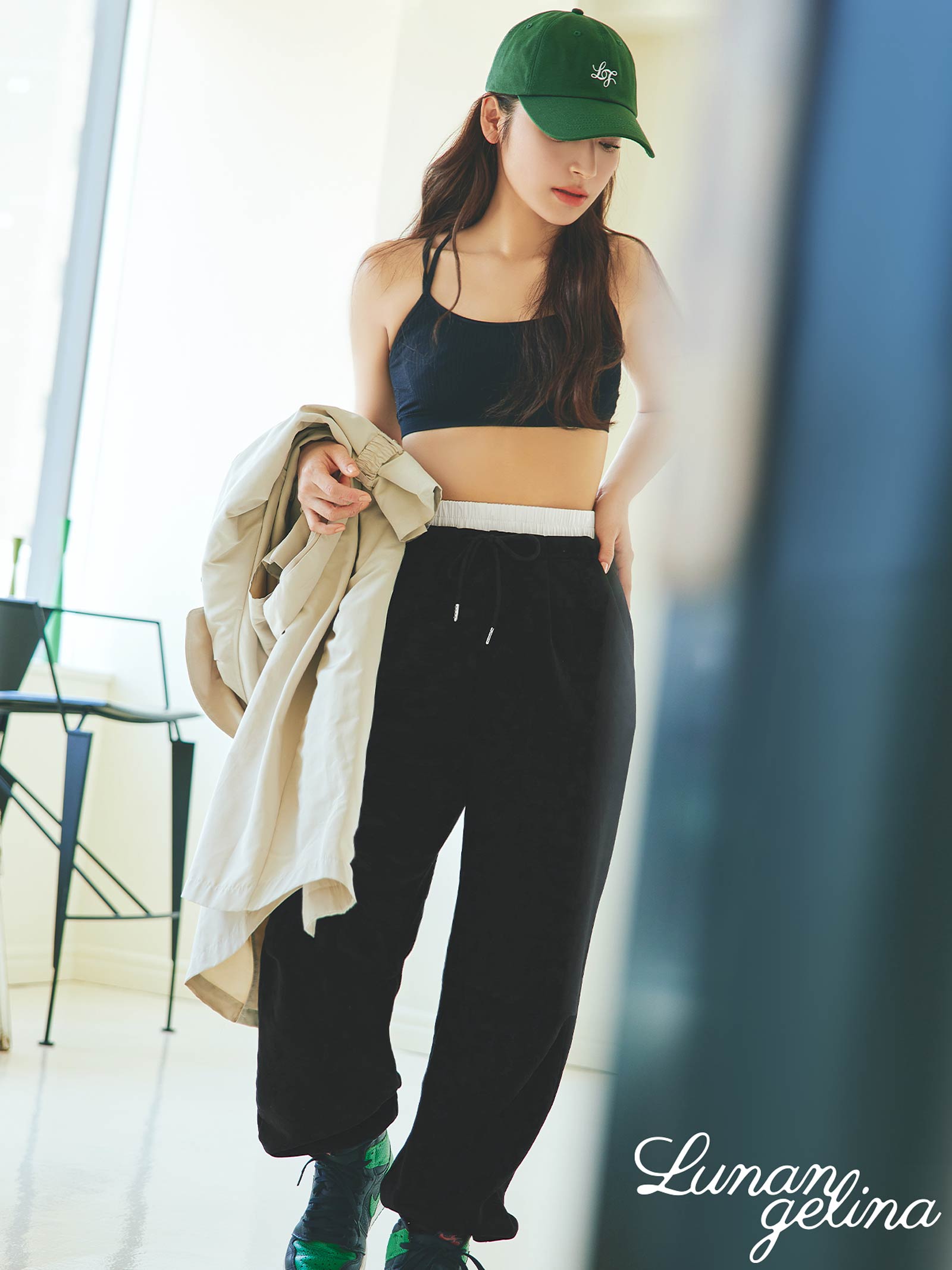 【吉木千沙都(ちぃぽぽ)プロデュース/lunangelina】Double Waist Sweat Pants ダブル ウエスト スウェット パンツ Black / ブラック