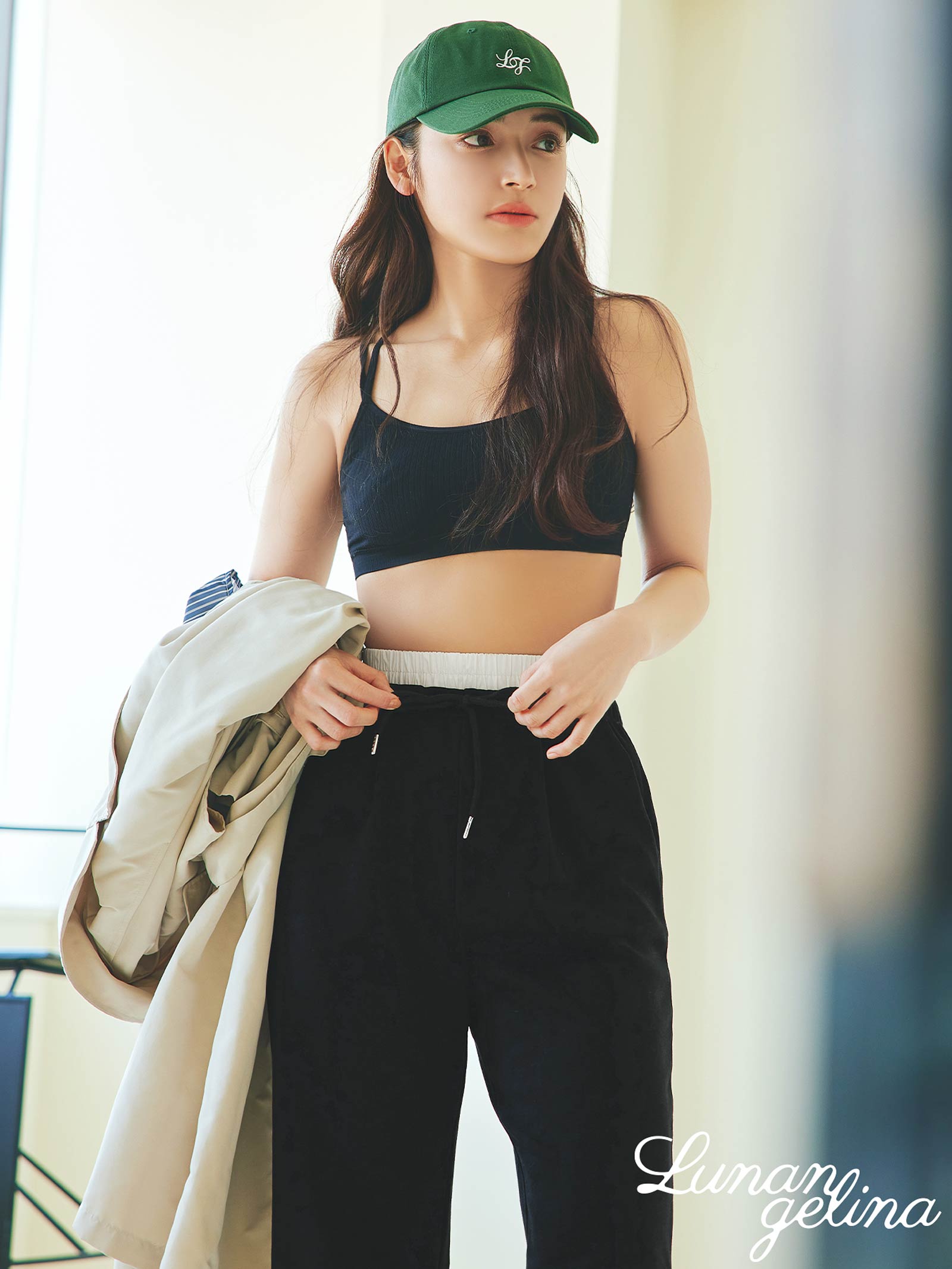 【吉木千沙都(ちぃぽぽ)プロデュース/lunangelina】Double Waist Sweat Pants ダブル ウエスト スウェット パンツ Black / ブラック