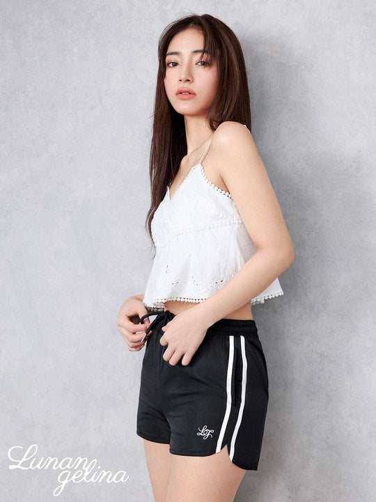 【吉木千沙都(ちぃぽぽ)プロデュース/lunangelina】Side Line Logo Short Pants/BLACK