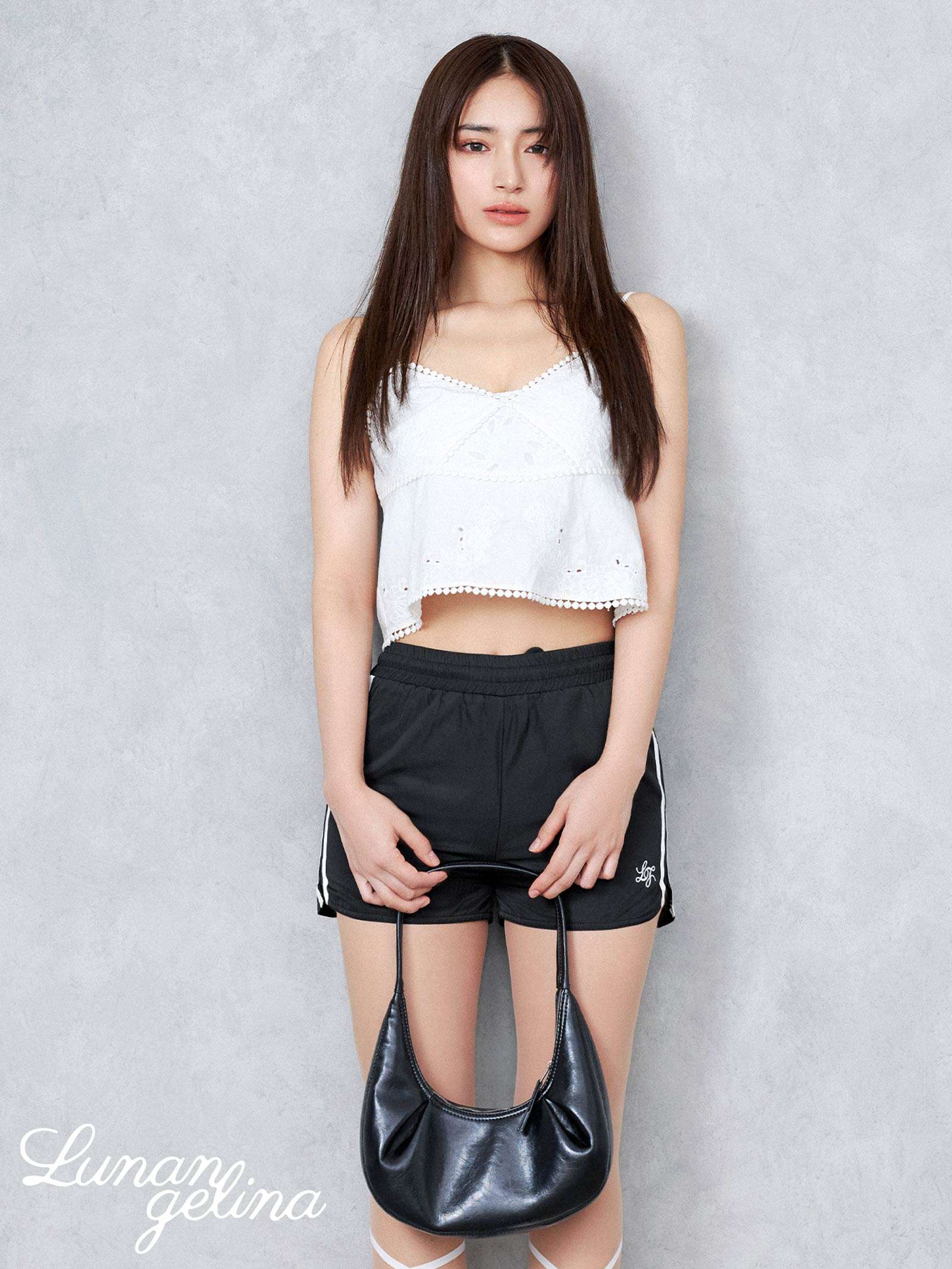 9/6新作!【吉木千沙都(ちぃぽぽ)プロデュース/lunangelina】Side Line Logo Short Pants/BLACK