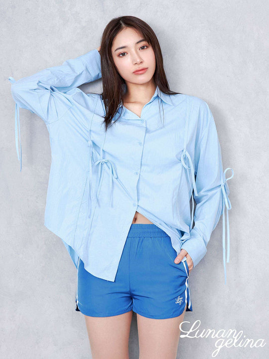 【吉木千沙都(ちぃぽぽ)プロデュース/lunangelina】Side Line Logo Short Pants/BLUE