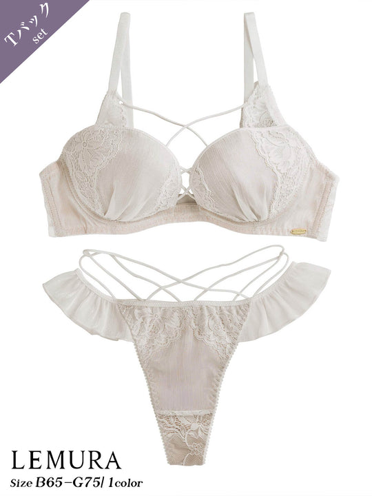 【LEMURA】Chiffon＆Eyelash Lace Lingerie-Tバックセット-