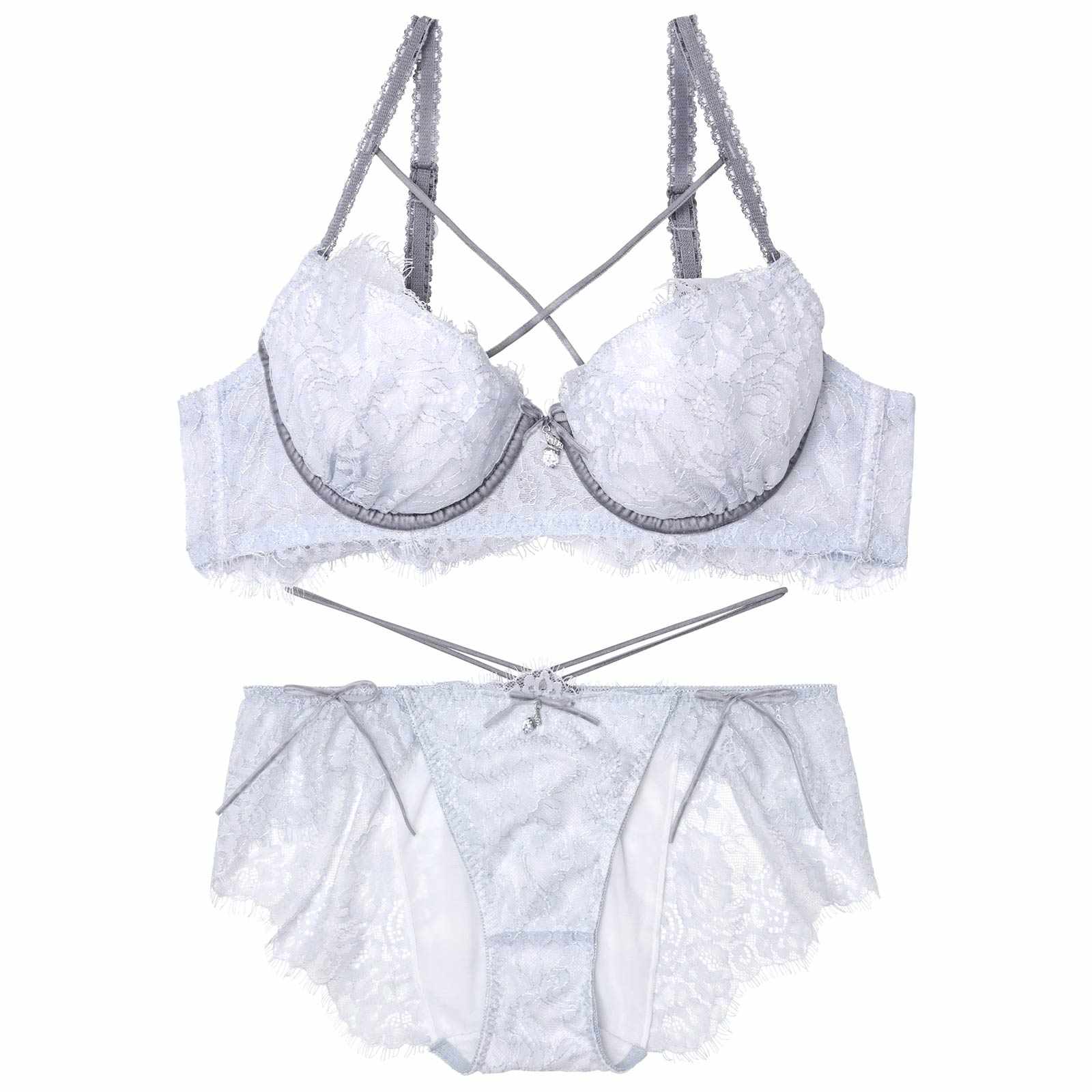 【YouTuber流那プロデュース/Lulumerry】ベロアリボンレース 盛りもっと ブラジャー&ショーツ /サックス