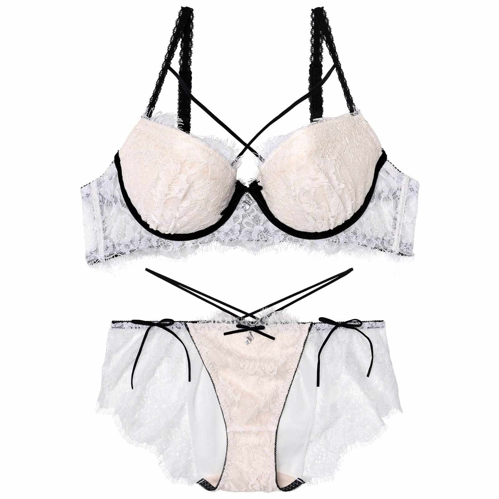 【YouTuber流那プロデュース/Lulumerry】ベロアリボンレース 盛りもっと ブラジャー&ショーツ /ホワイト