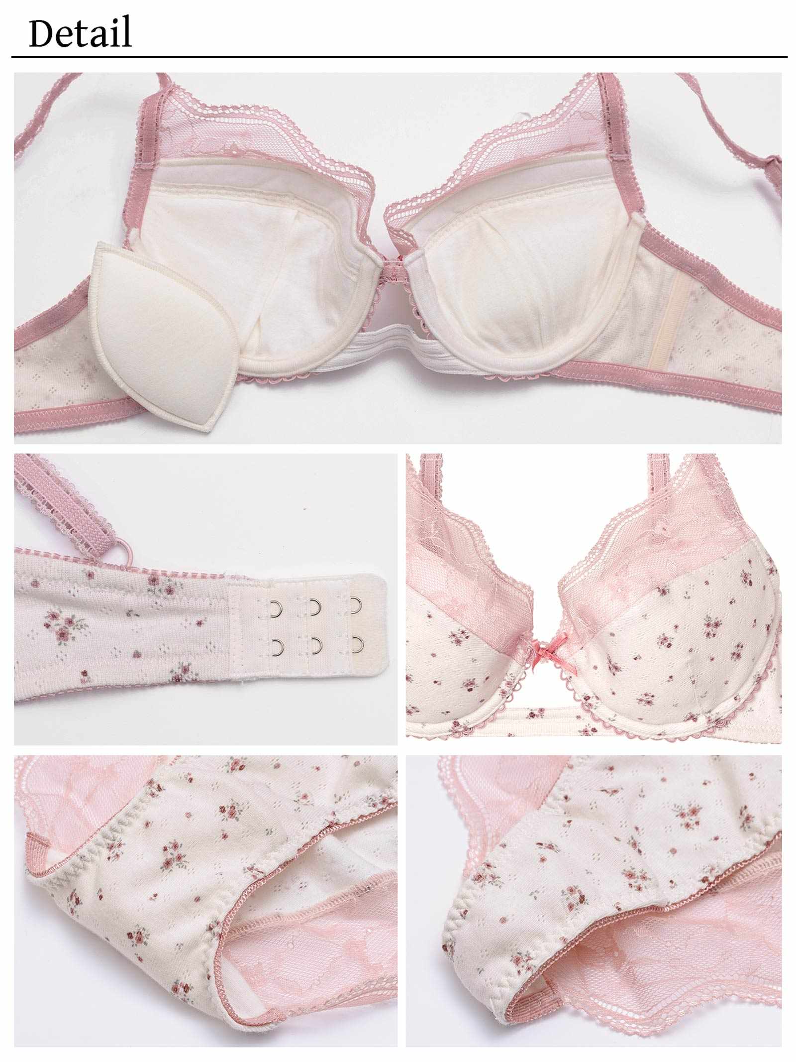 【YouTuberるなプロデュース/Lulumerry】フラワープリントリブ 盛りもっと ブラジャー&ショーツ /ピンク