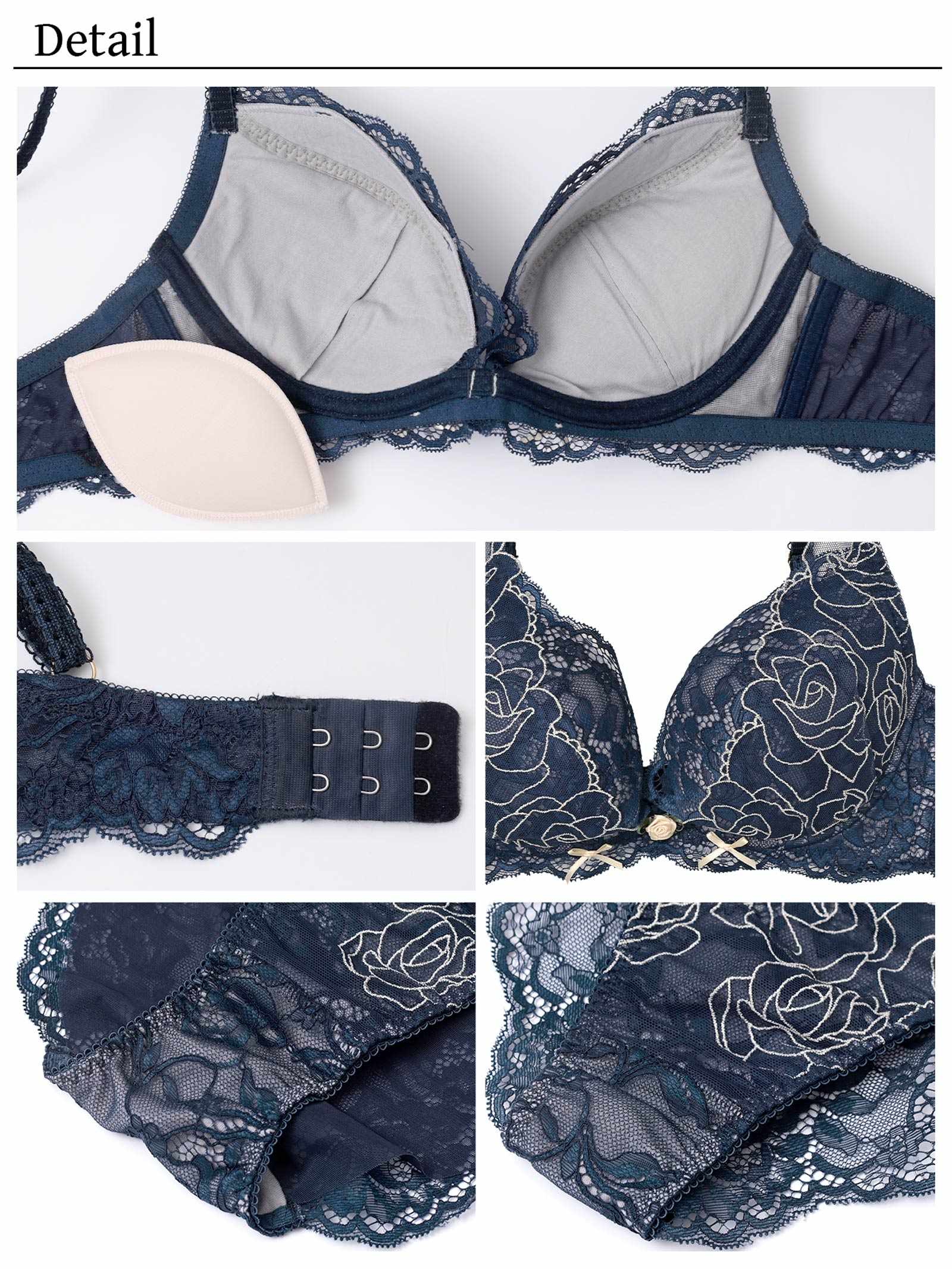 【YouTuberるなプロデュース/Lulumerry】ラメローズリボン 盛りもっと ブラジャー&ショーツ /ネイビー