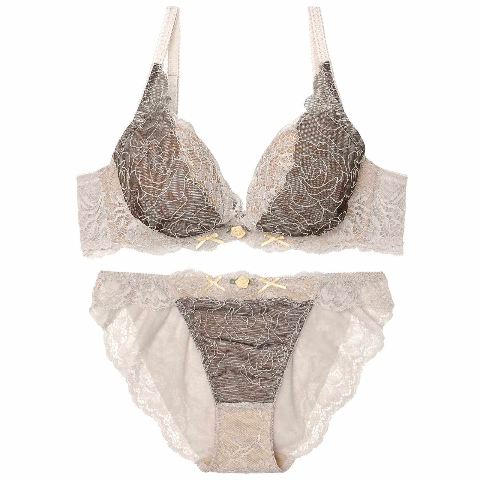 【YouTuber流那プロデュース/Lulumerry】ラメローズリボン 盛りもっと ブラジャー&ショーツ /ブラウン