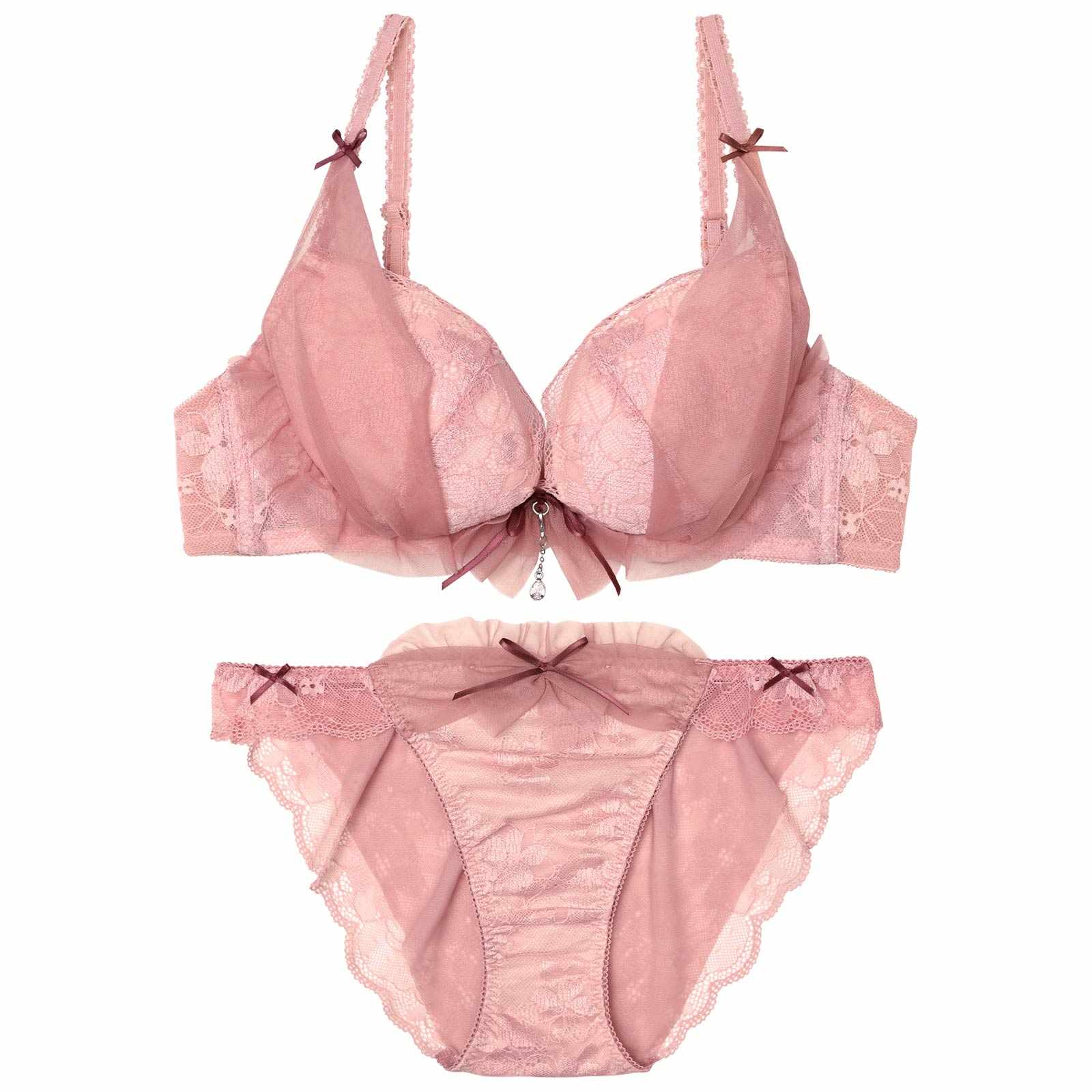 【YouTuber流那プロデュース/Lulumerry】レイヤーシフォンリボン 盛りもっと ブラジャー&ショーツ /ピンク
