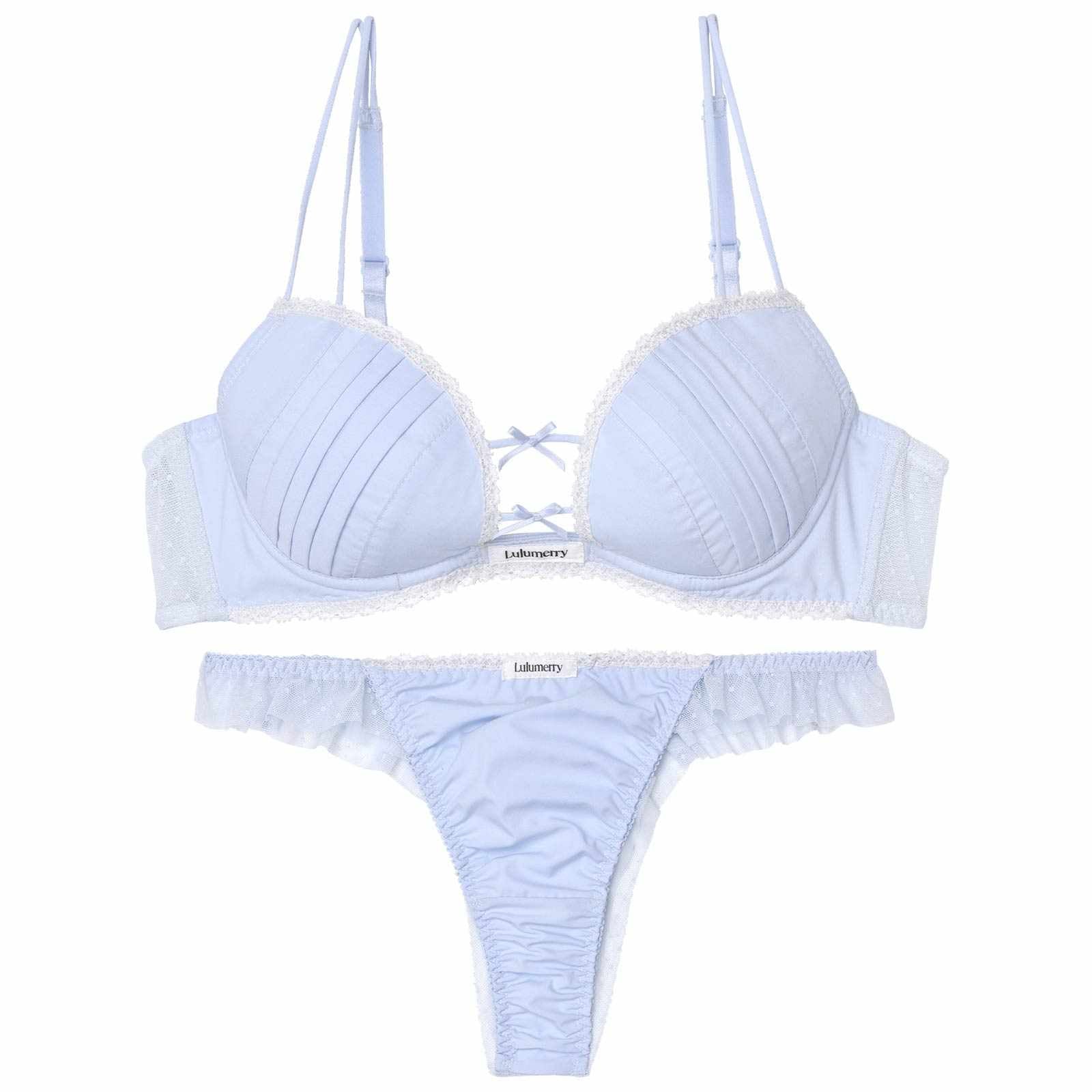 【YouTuber流那プロデュース/Lulumerry】タックシャツ 盛りもっと ブラジャー&ショーツ /サックス