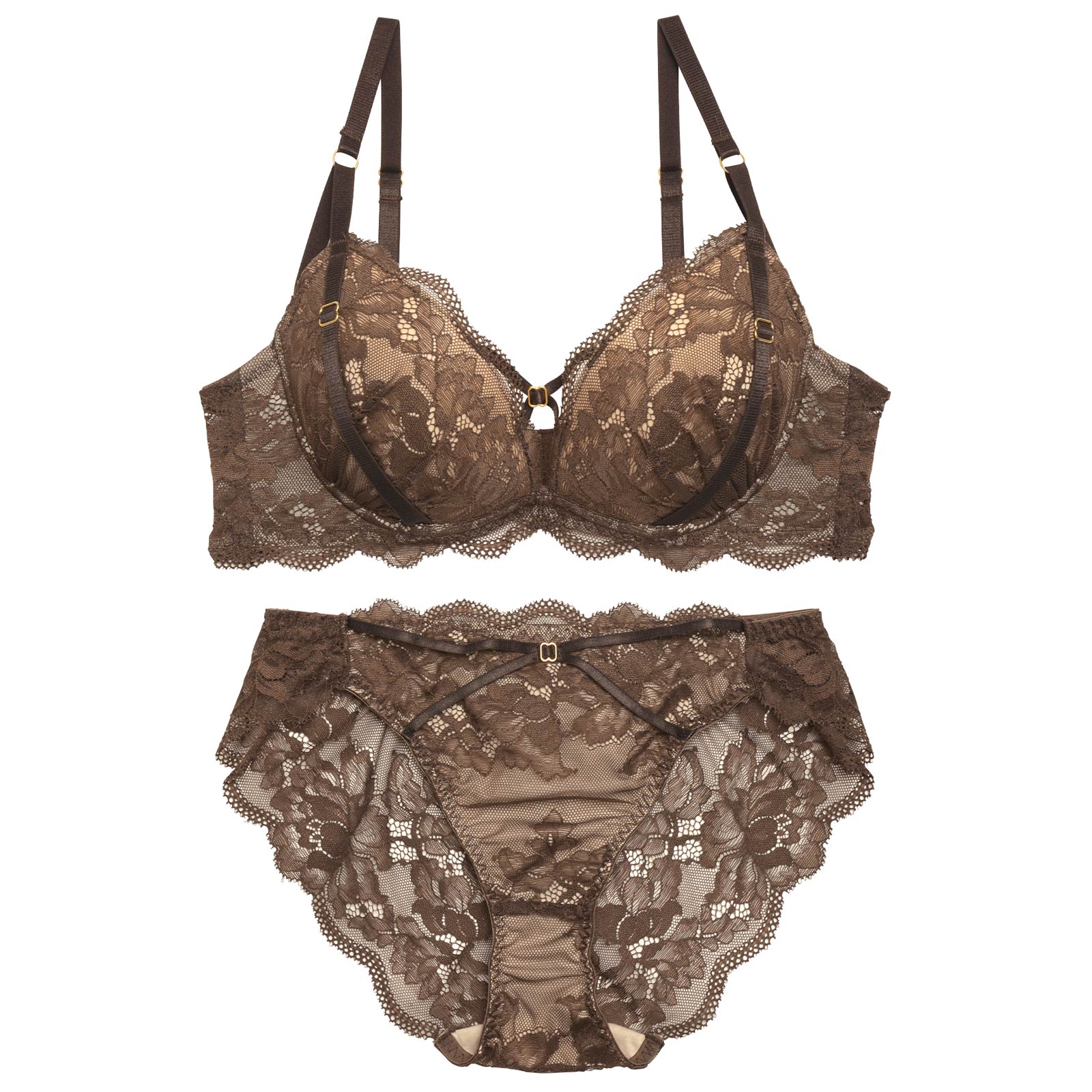 【YouTuber流那プロデュース/Lulumerry】レーシークロス 盛りもっと ブラジャー&ショーツ / ブラウン