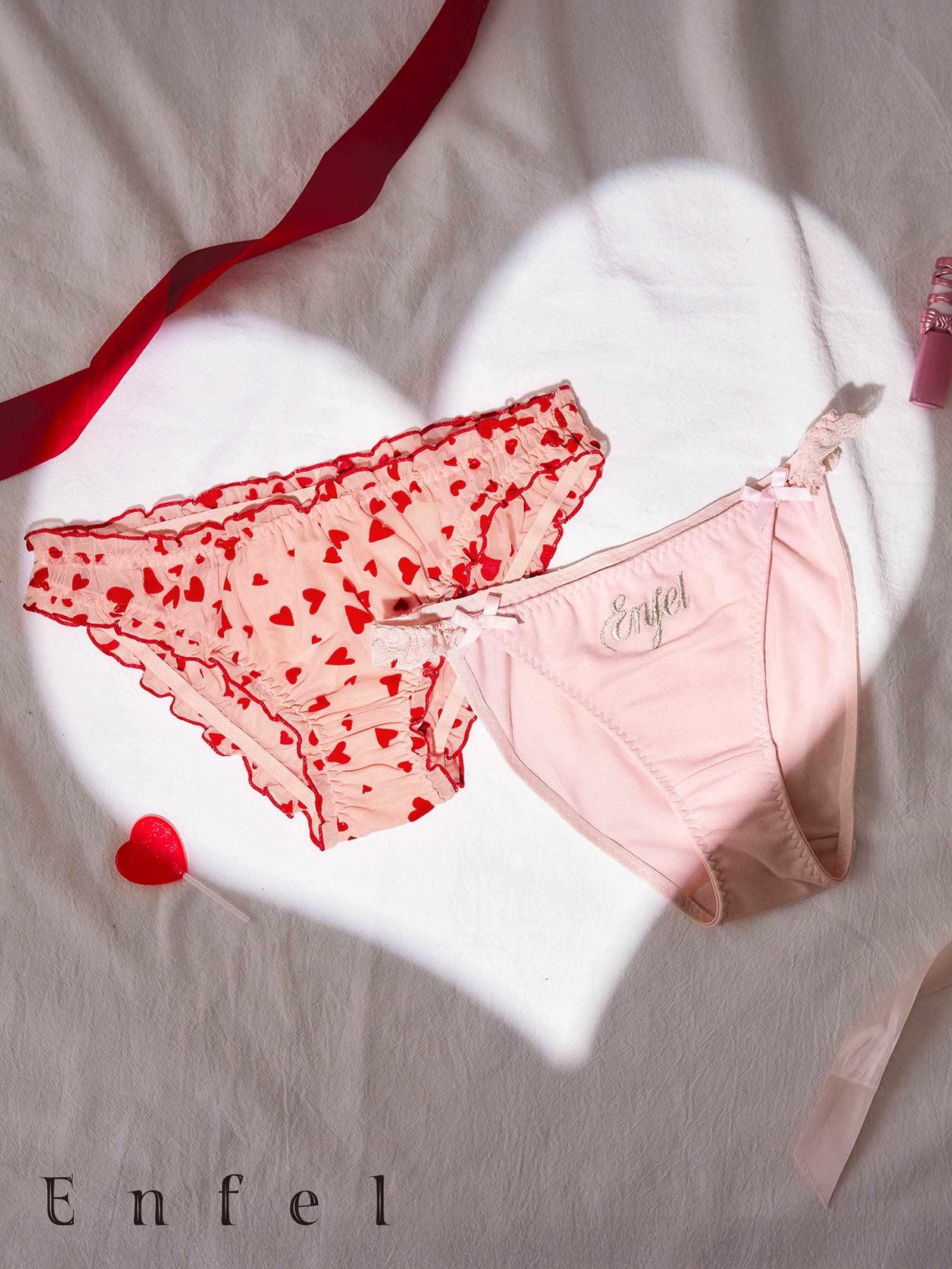 2/9新作!【ぴょな(PyunA.)プロデュース/Enfel】ロゴ刺繍&ハート柄　ショーツ2枚セット