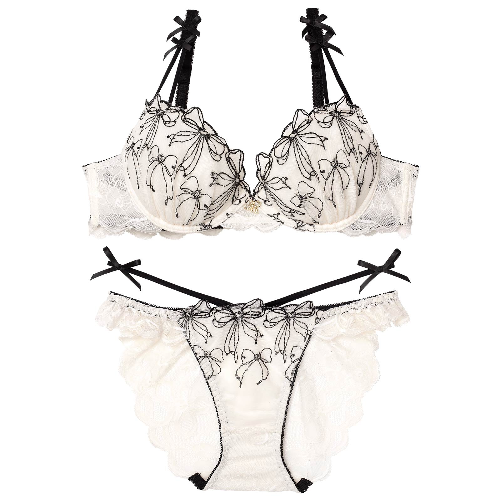 12/11再販!【伊藤桃々プロデュース/Rosem】リボンメリーブラセット/ミルキーホワイト