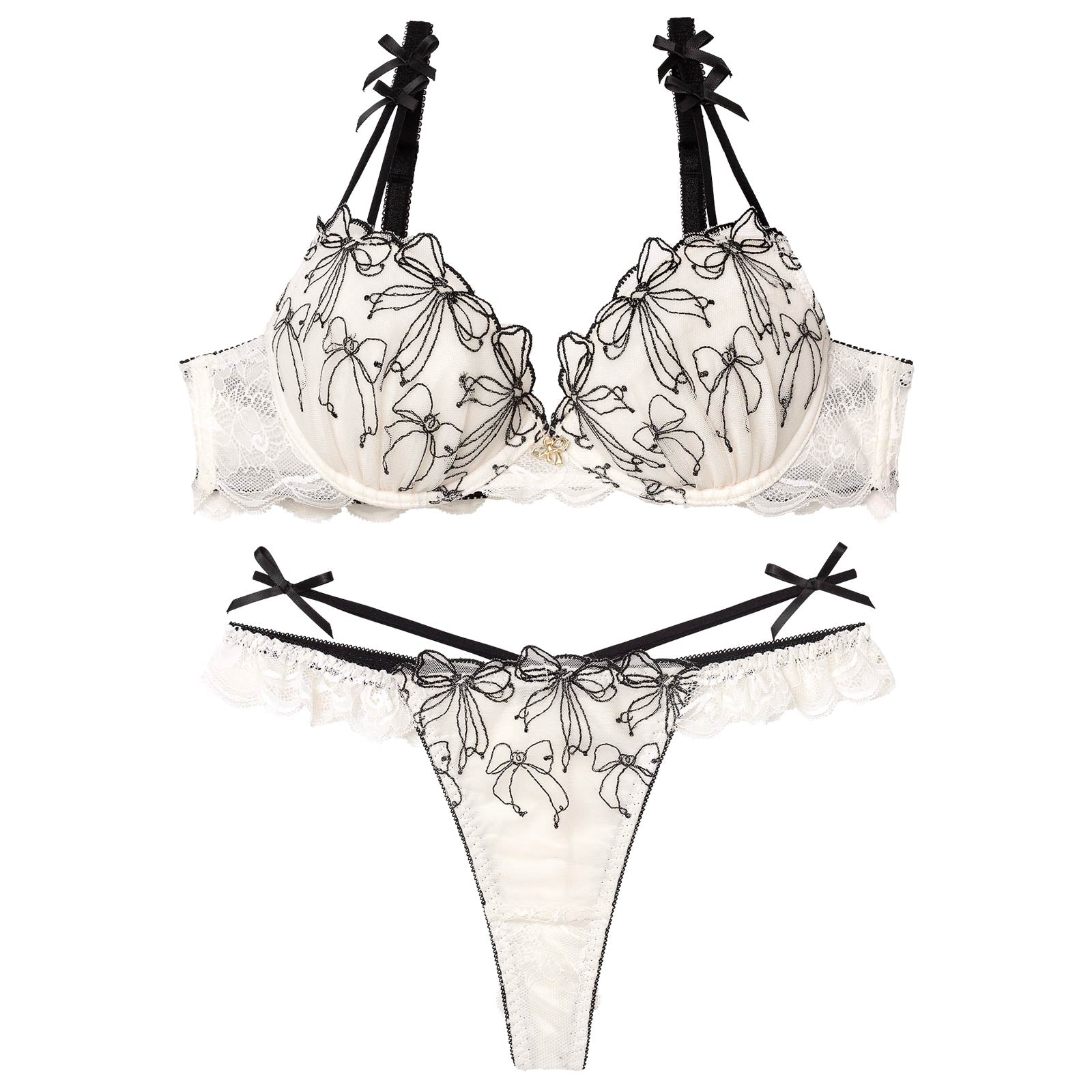 12/11再販!【伊藤桃々プロデュース/Rosem】リボンメリーブラセット/ミルキーホワイト