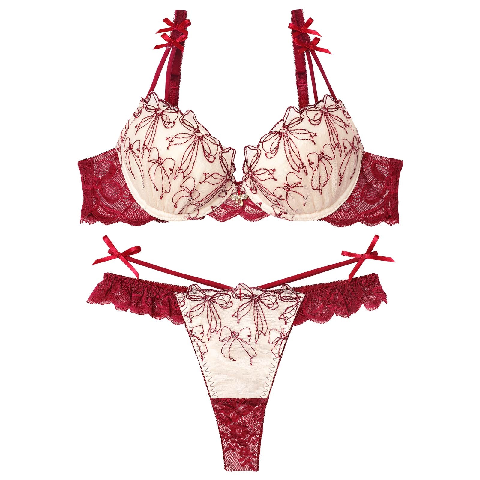 12/11再販!【伊藤桃々プロデュース/Rosem】リボンメリーブラセット/ベリーレッド