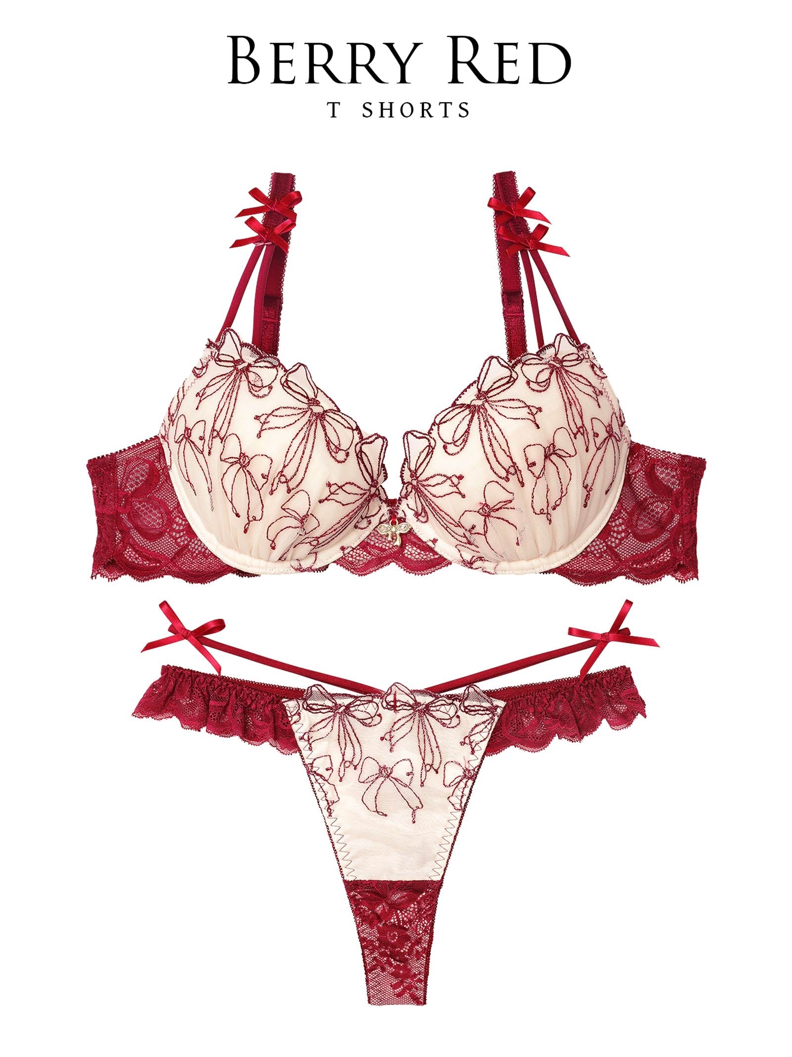 12/3新作!【伊藤桃々プロデュース/Rosem】リボンメリーブラセット/ベリーレッド