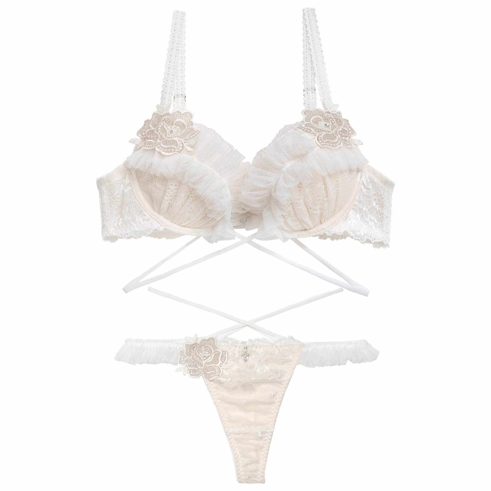 1/30新作!【伊藤桃々プロデュース/Rosem】ロイヤルプリーツレーシーブラセット/パウダーホワイト