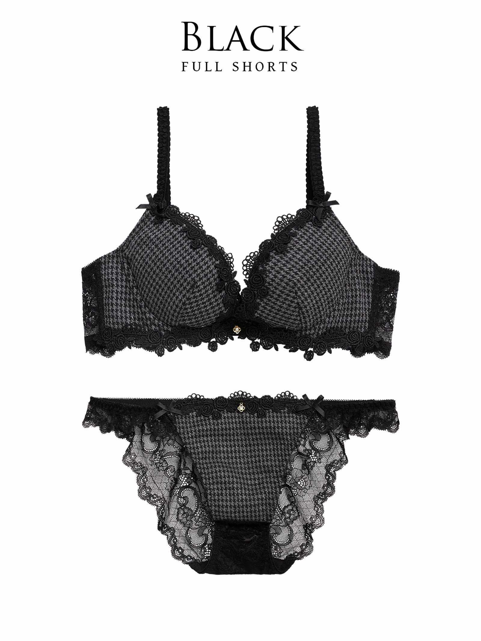 1/13新作!【伊藤桃々プロデュース/Rosem】チドリチェックブラセット/ブラック